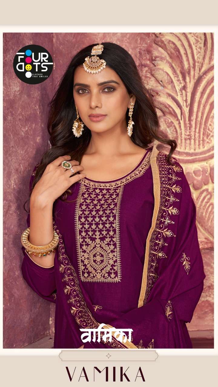 VAMIKA BY FOUR DOTS 1241 TO 1246 SERIES DESIGNER SUITS COLLECTION BEAUTIFUL STYLISH COLORFUL FANCY PARTY WEAR & OCCASIONAL WEAR GEORGETTE EMBROIDERED DRESSES AT WHOLESALE PRICE