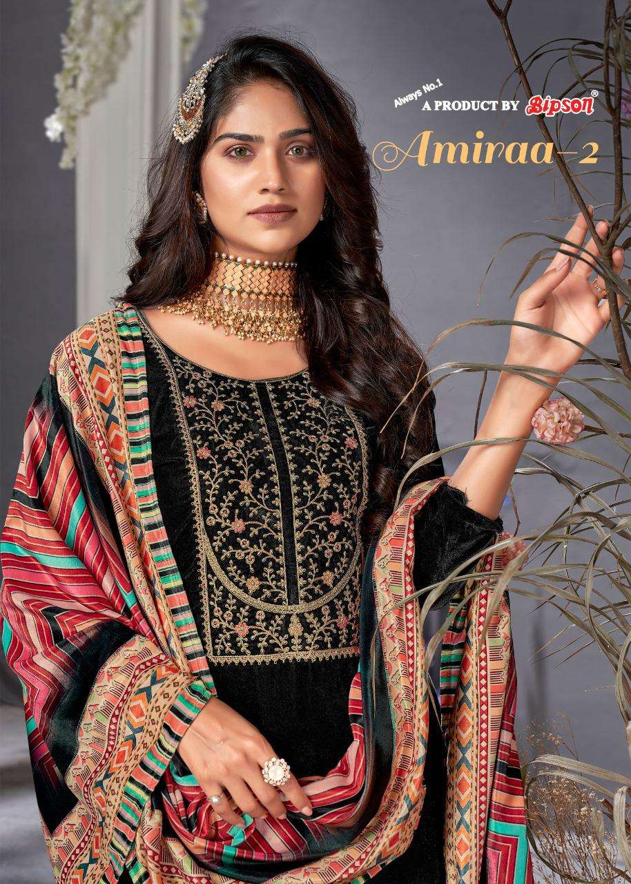 AMIRAA VOL-2 BY BIPSON 2001 TO 2004 SERIES BEAUTIFUL STYLISH SUITS FANCY COLORFUL CASUAL WEAR & ETHNIC WEAR & READY TO WEAR PURE VISCOSE VELVET EMBROIDERED DRESSES AT WHOLESALE PRICE