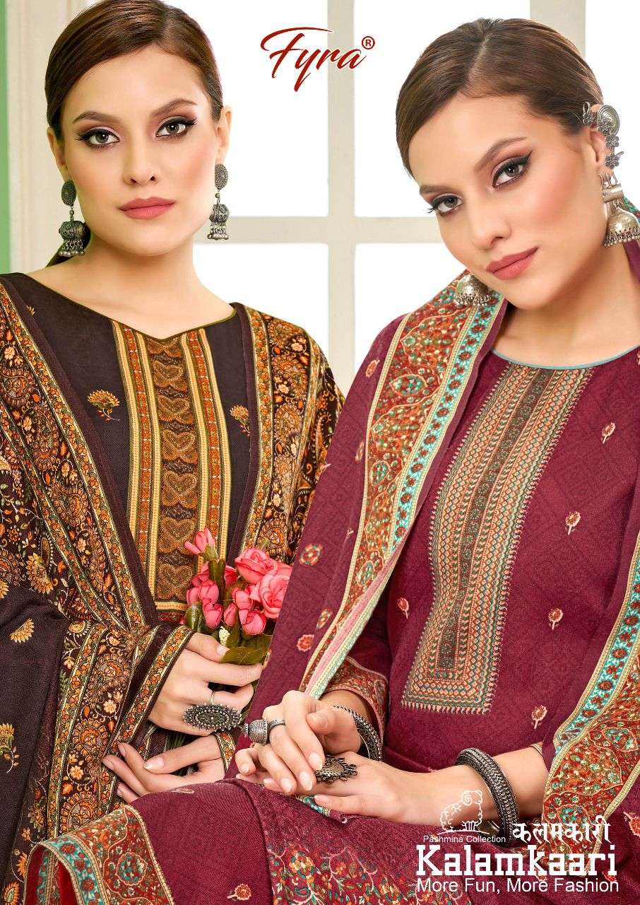 KALAMKAARI BY FYRA 935-001 TO 935-008 SERIES DESIGNER SUITS BEAUTIFUL FANCY COLORFUL STYLISH PARTY WEAR & OCCASIONAL WEAR PURE PASHMINA PRINT DRESSES AT WHOLESALE PRICE