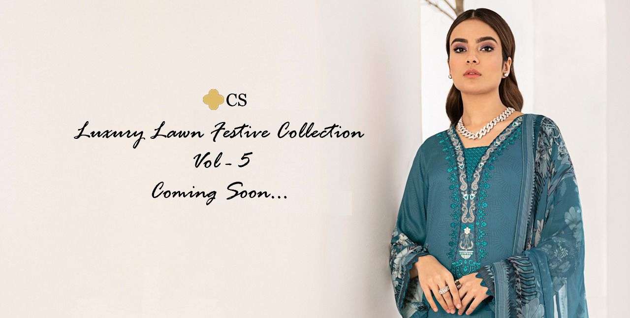 LUXURY LAWN FESTIVE COLLECTION VOL-5 BY CS 18 TO 21 SERIES PAKISTANI SUITS BEAUTIFUL FANCY COLORFUL STYLISH PARTY WEAR & OCCASIONAL WEAR LAWN DIGITAL PRINT EMBROIDERED DRESSES AT WHOLESALE PRICE
