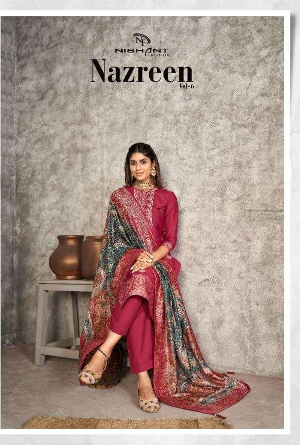 NAZREEN VOL-6 BY NISHANT FASHION 36001 TO 36006 SERIES BEAUTIFUL SUITS COLORFUL STYLISH FANCY CASUAL WEAR & ETHNIC WEAR PURE PASHMINA JACQUARD DRESSES AT WHOLESALE PRICE