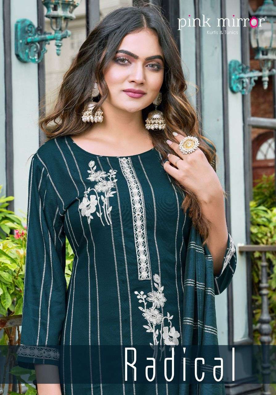 RADICAL BY PINK MIRROR 1001 TO 1004 SERIES DESIGNER SUITS BEAUTIFUL FANCY COLORFUL STYLISH PARTY WEAR & OCCASIONAL WEAR VISCOSE EMBROIDERED DRESSES AT WHOLESALE PRICE