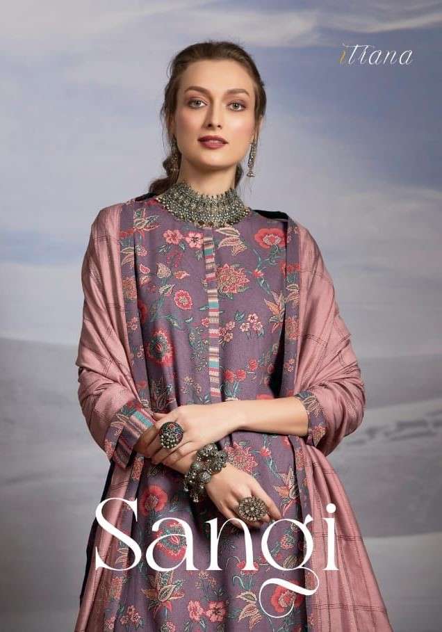 SANGI BY ITRANA DESIGNER FESTIVE SUITS COLLECTION BEAUTIFUL STYLISH FANCY COLORFUL PARTY WEAR & OCCASIONAL WEAR STAPLE TWILL DRESSES AT WHOLESALE PRICE