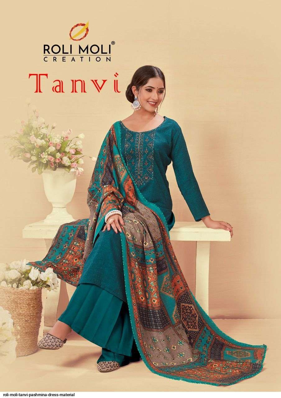 TANVI BY ROLI MOLI 1001 TO 1008 SERIES INDIAN SUITS BEAUTIFUL FANCY COLORFUL STYLISH PARTY WEAR & OCCASIONAL WEAR PASHMINA JACQUARD EMBROIDERY DRESSES AT WHOLESALE PRICE