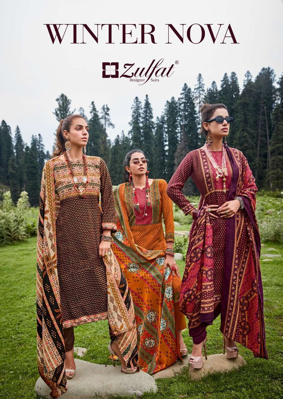 Winter Nova By Zulfat 456-001 To 456-010 Series Beautiful Festive Suits Colorful Stylish Fancy Casual Wear & Ethnic Wear Pure Pashmina Print With Embroidered Dresses At Wholesale Price