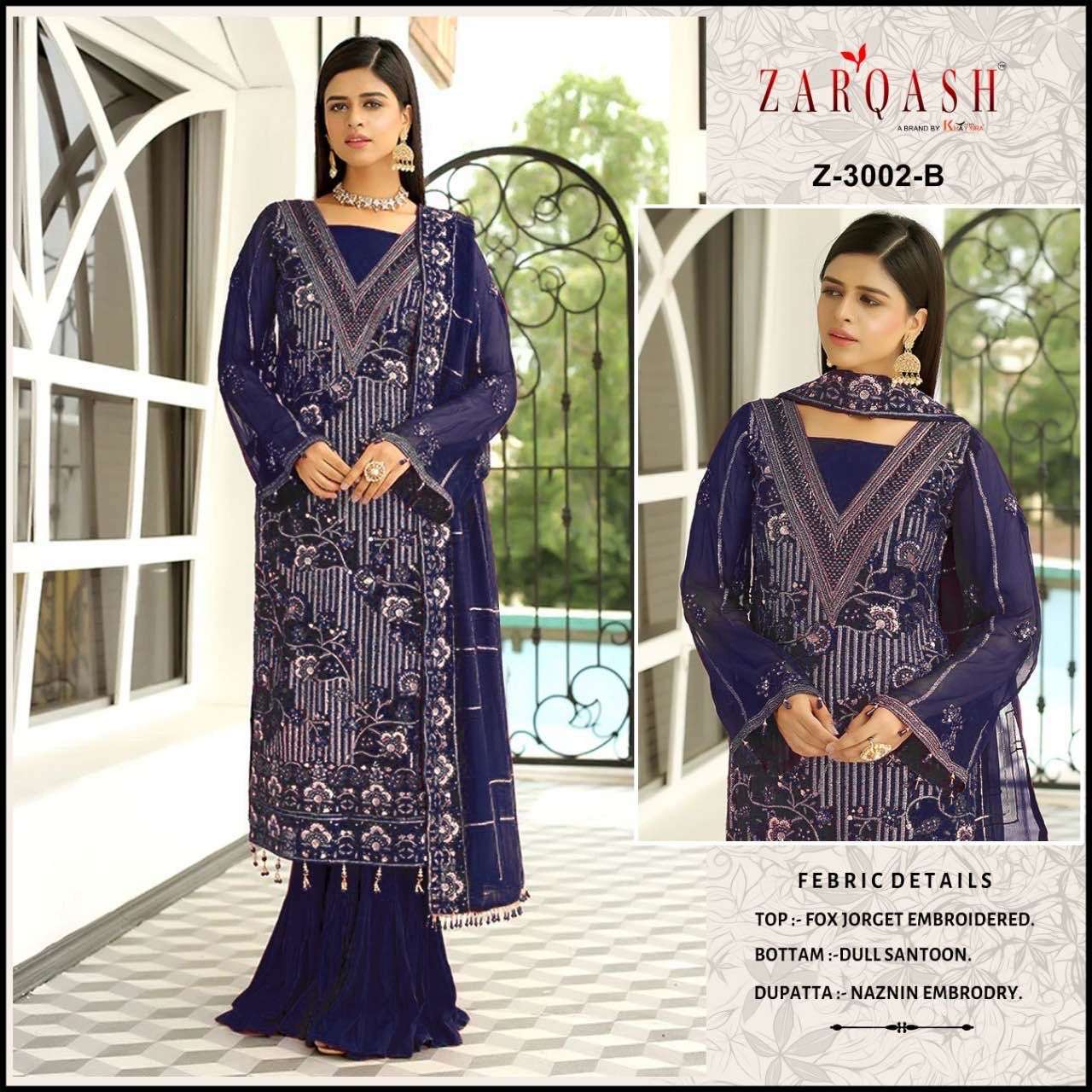 Zarqash Hit Design 3002 Colours By Zarqash 3002-A To 3002-D Series Beautiful Pakistani Suits Colorful Stylish Fancy Casual Wear & Ethnic Wear Heavy Georgette Dresses At Wholesale Price