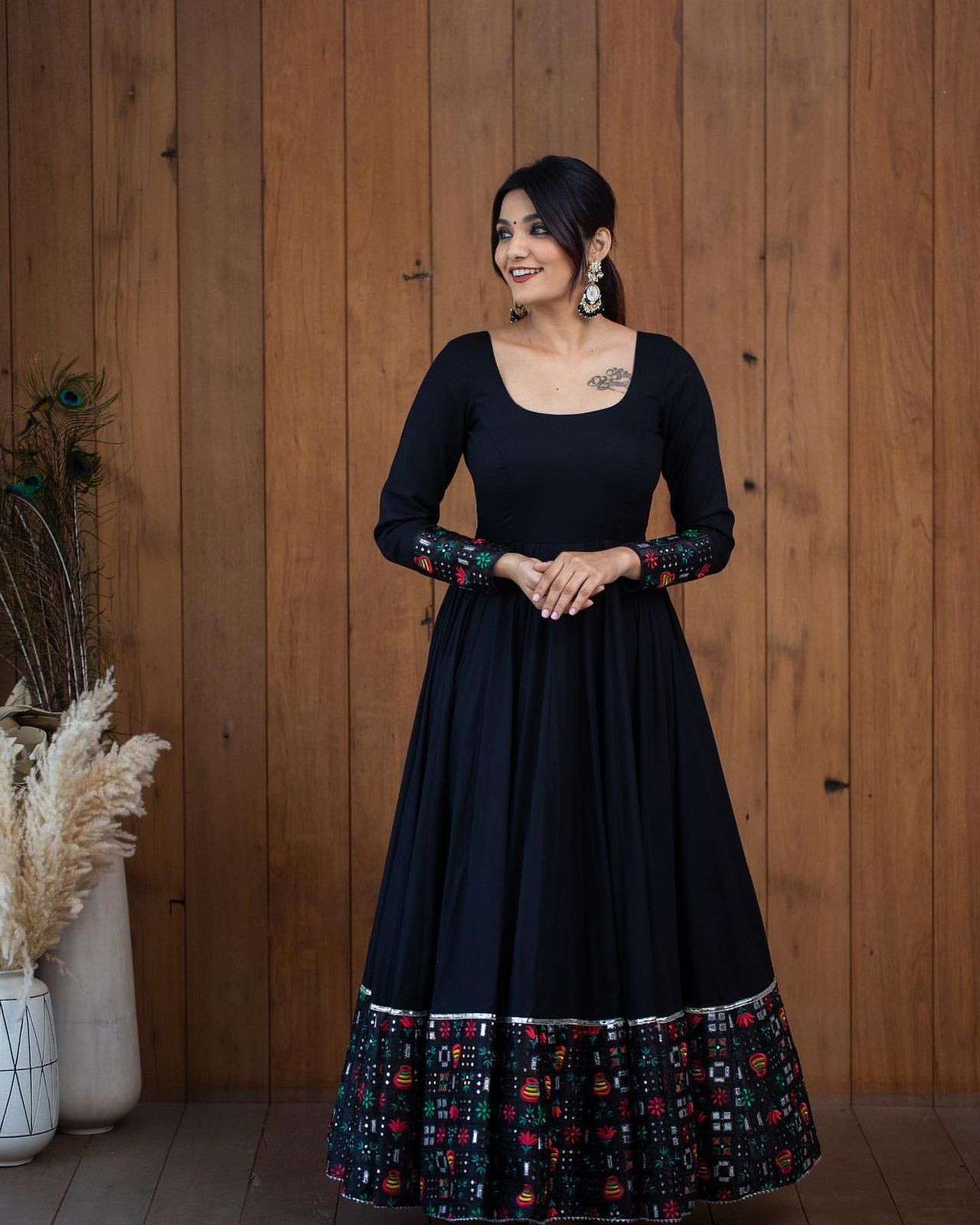 Maroon Korwaki Silk Foil Print Anarkali Ethnic Dress With Dupatta – SCAKHI
