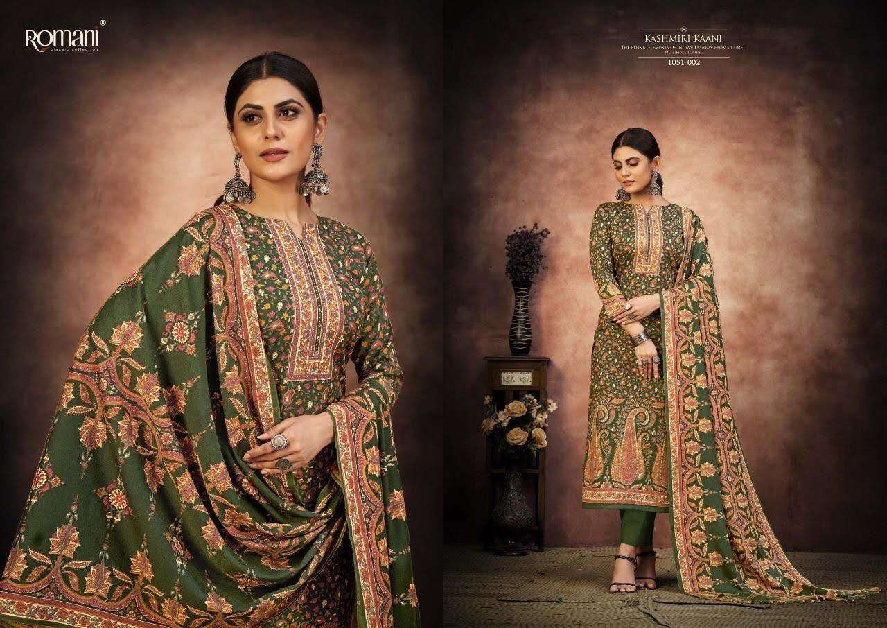Kashmiri Kaani 1051 Series By Romani 1051-001 To 1051-010 Beautiful Festive Suits Colorful Stylish Fancy Casual Wear & Ethnic Wear Pure Spun Print Dresses At Wholesale Price
