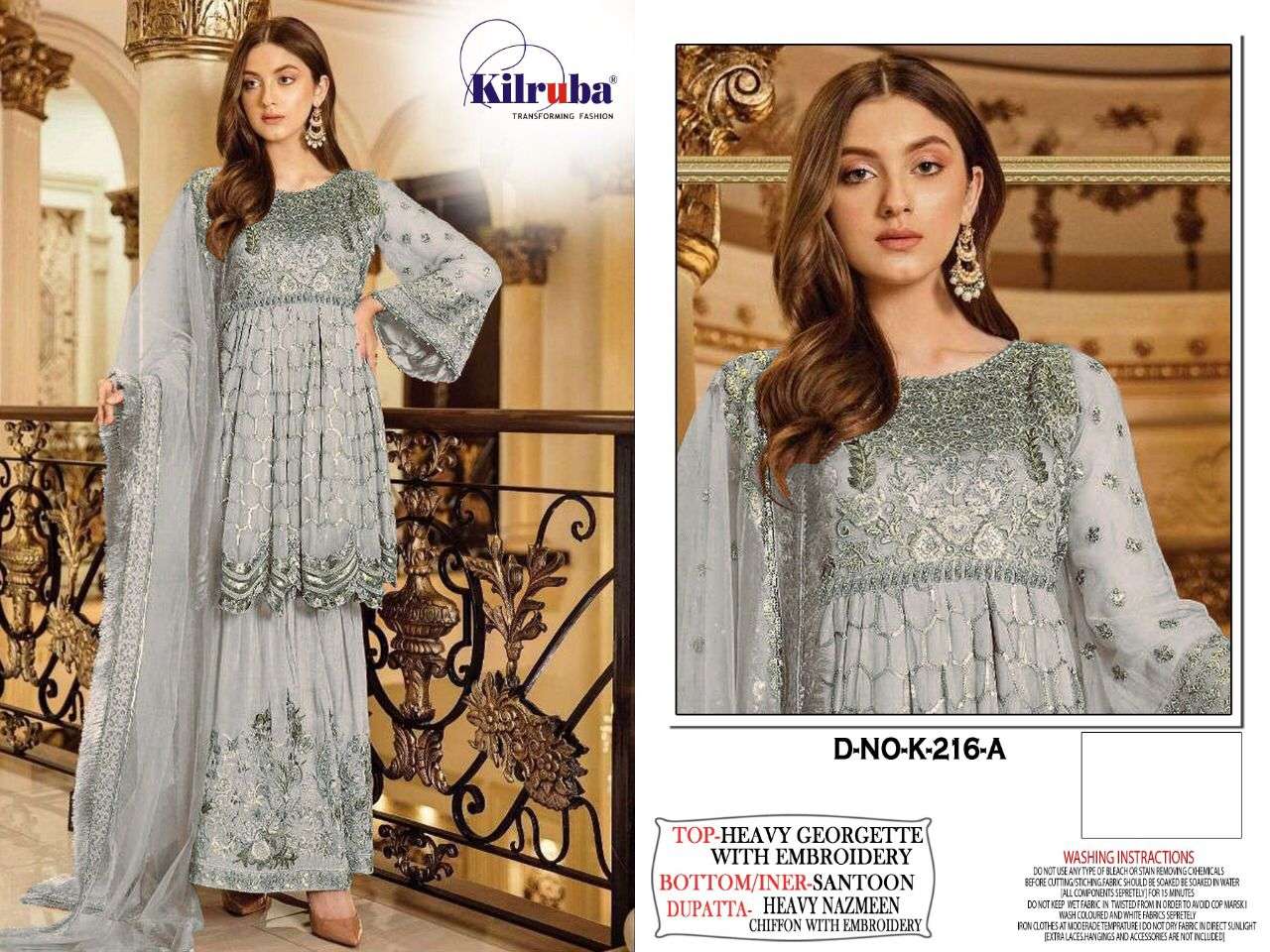 KILRUBA HIT DESIGN K-216 COLOURS BY KILRUBA K-216 TO K-216-B SERIES DESIGNER PAKISTANI SUITS COLLECTION BEAUTIFUL STYLISH COLORFUL FANCY PARTY WEAR & OCCASIONAL WEAR HEAVY GEORGETTE DRESSES AT WHOLESALE PRICE