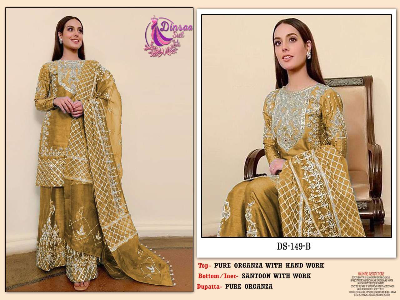 Dinsaa Hit Design 149 Colours By Dinssa Suits 149-A To 149-C Series Pakistani Suits Beautiful Fancy Colorful Stylish Party Wear & Occasional Wear Pure Organza Embroidery Dresses At Wholesale Price