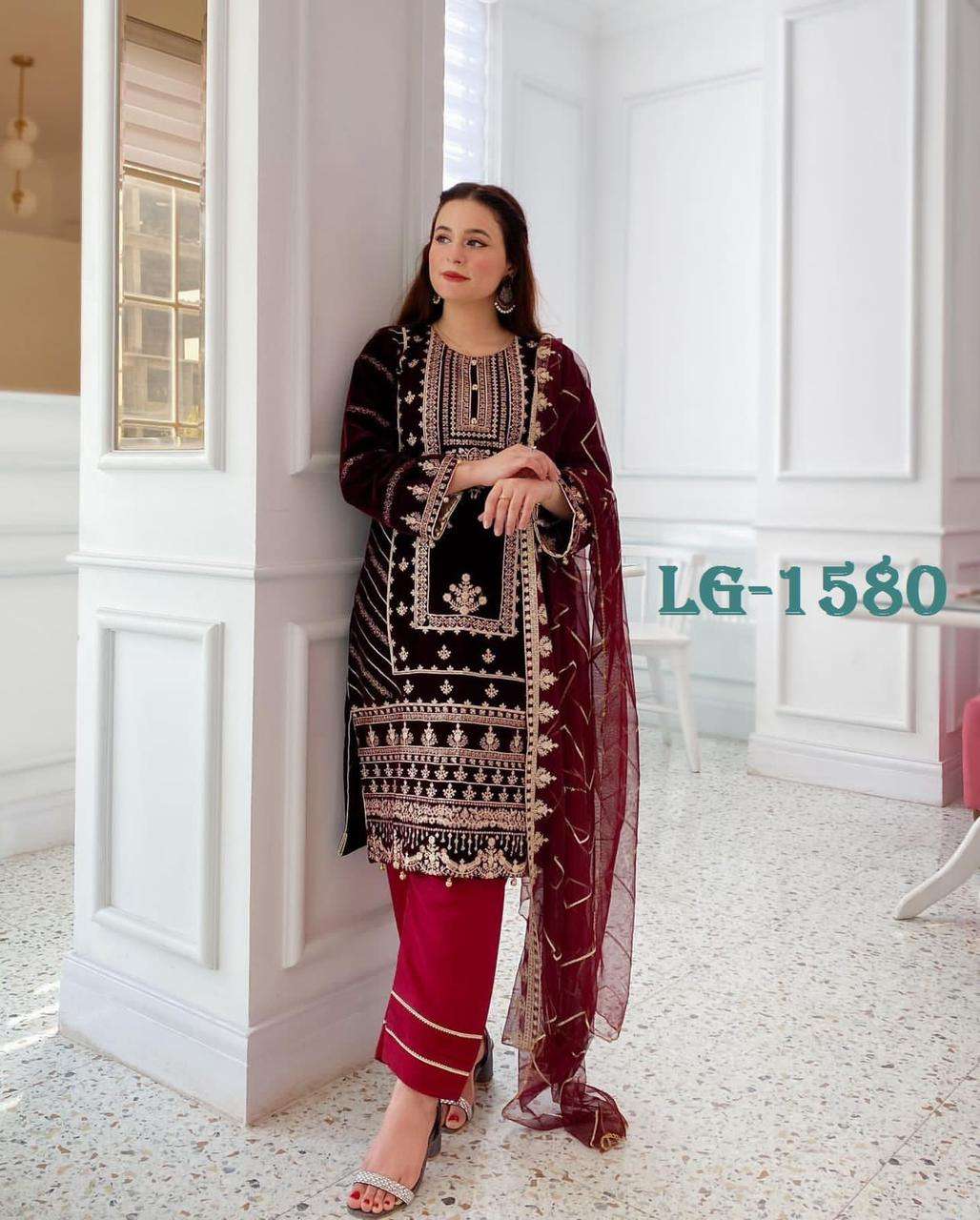 LG-1580 VOL-2 BY FASHID WHOLESALE BEAUTIFUL FESTIVE SUITS COLORFUL STYLISH FANCY CASUAL WEAR & ETHNIC WEAR VISCOSE VELVET EMBROIDERED DRESSES AT WHOLESALE PRICE