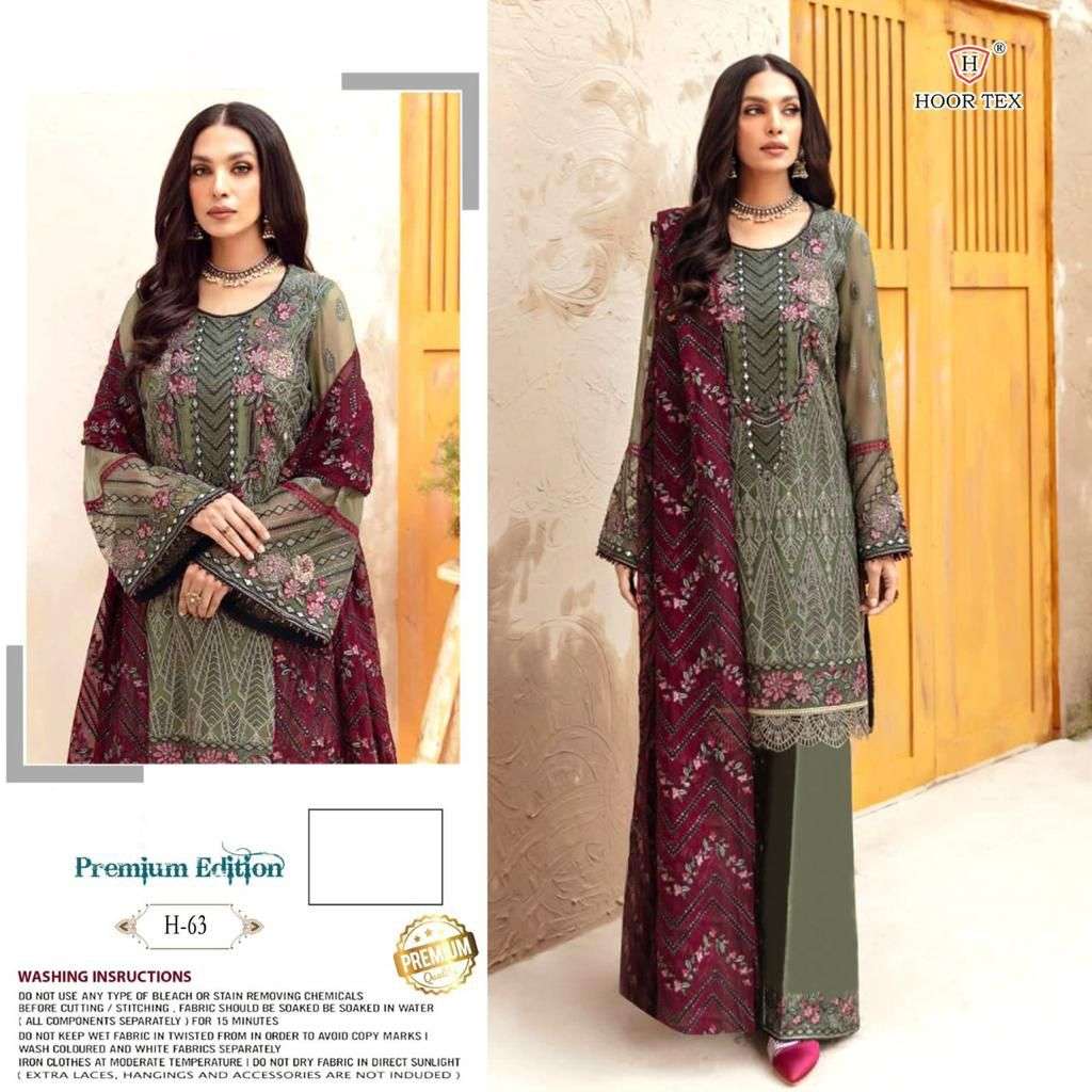 Hoor Tex Hit Design H-63 By Hoor Tex Designer Festive Pakistani Suits Collection Beautiful Stylish Fancy Colorful Party Wear & Occasional Wear Heavy Faux Georgette With Embroidered Dresses At Wholesale Price