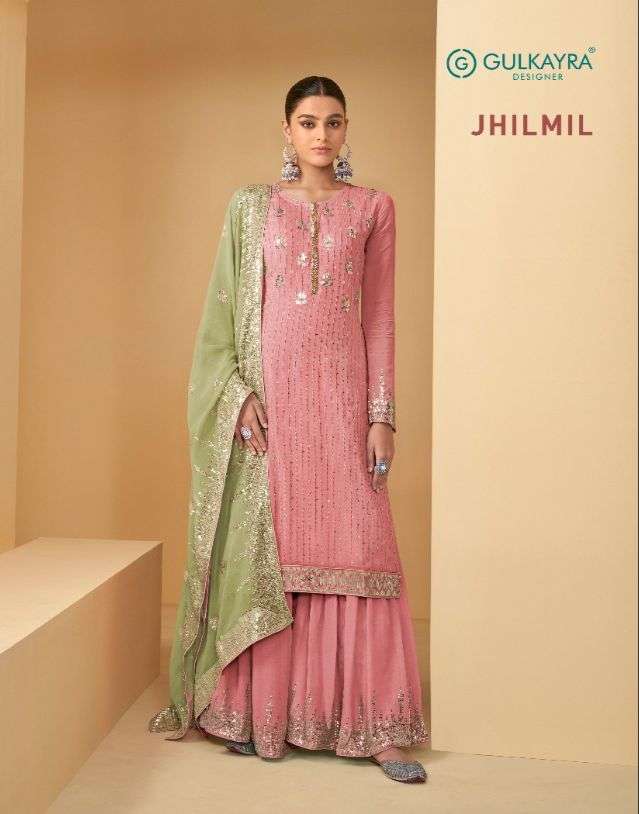 Jhilmil By Gulkayra Designer 7187-A To 7187-D Series Beautiful Sharara Suits Colorful Stylish Fancy Casual Wear & Ethnic Wear Georgette Embroidered Dresses At Wholesale Price