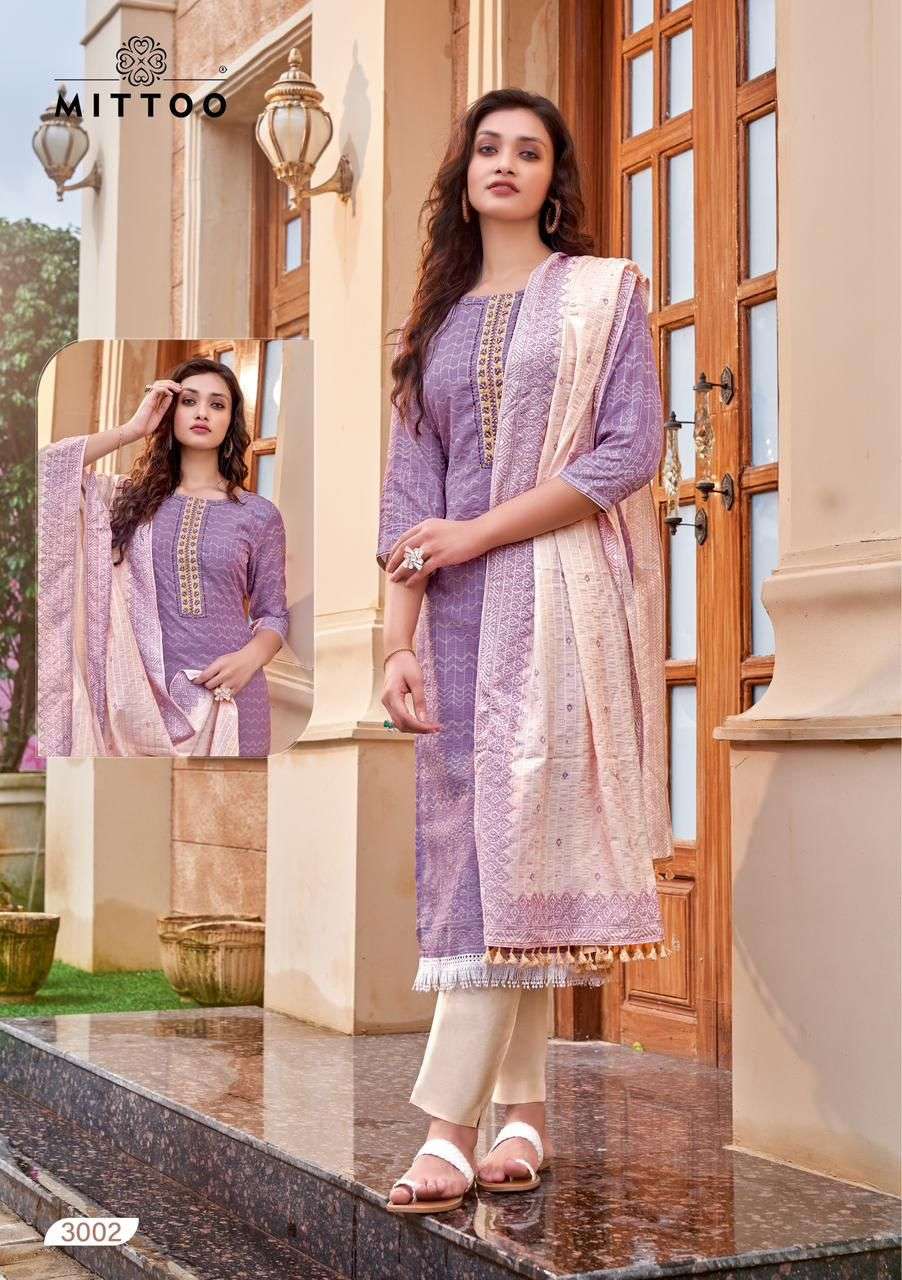 Kum Kum By Mittoo 3001 To 3004 Series Beautiful Suits Colorful Stylish Fancy Casual Wear & Ethnic Wear Muslin Cotton Dresses At Wholesale Price