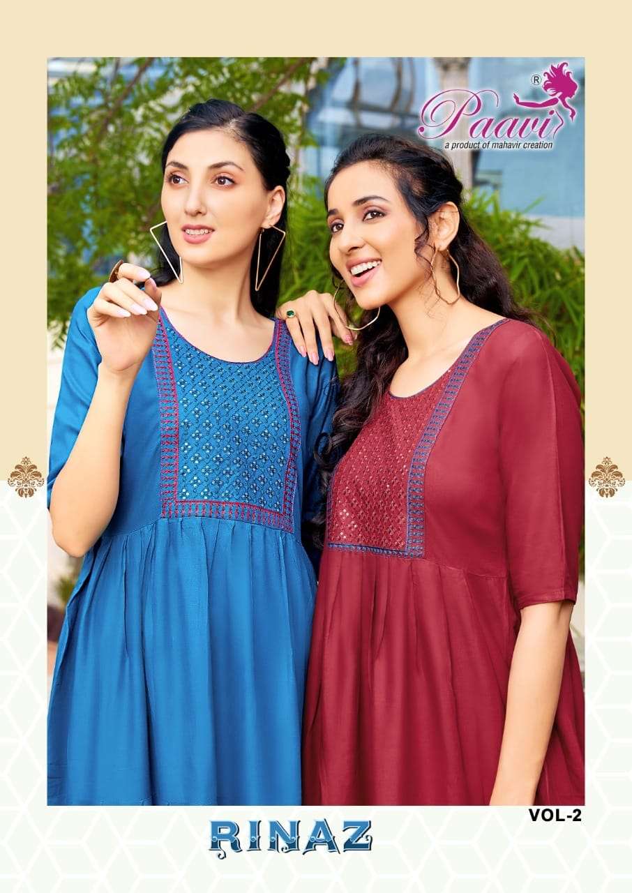 RINAZ VOL-2 BY PAAVI 1001 TO 1008 SERIES BEAUTIFUL STYLISH FANCY COLORFUL CASUAL WEAR & ETHNIC WEAR HEAVY RAYON GOWNS AT WHOLESALE PRICE