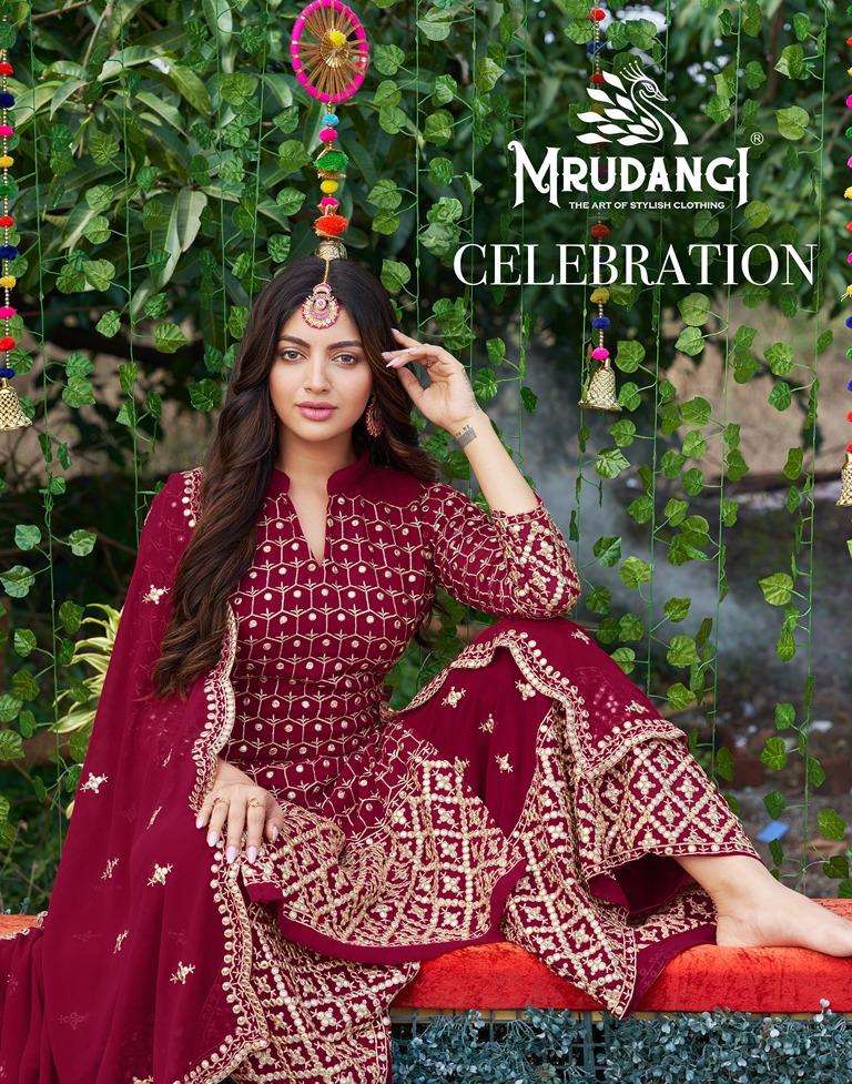 Celebration By Mrudangi 2040 To 2043 Series Beautiful Sharara Suits Colorful Stylish Fancy Casual Wear & Ethnic Wear Faux Georgette Dresses At Wholesale Price