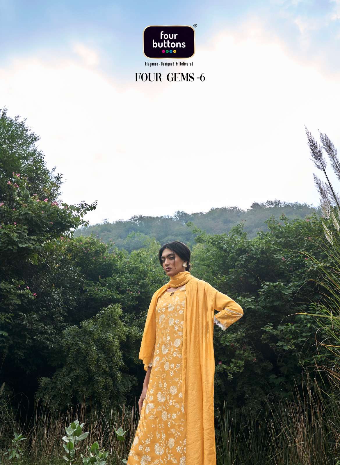 FOUR GEMS VOL-6 BY FOUR BUTTONS 3031 TO 3034 SERIES BEAUTIFUL SUITS COLORFUL STYLISH FANCY CASUAL WEAR & ETHNIC WEAR PURE VISCOSE SILK DRESSES AT WHOLESALE PRICE