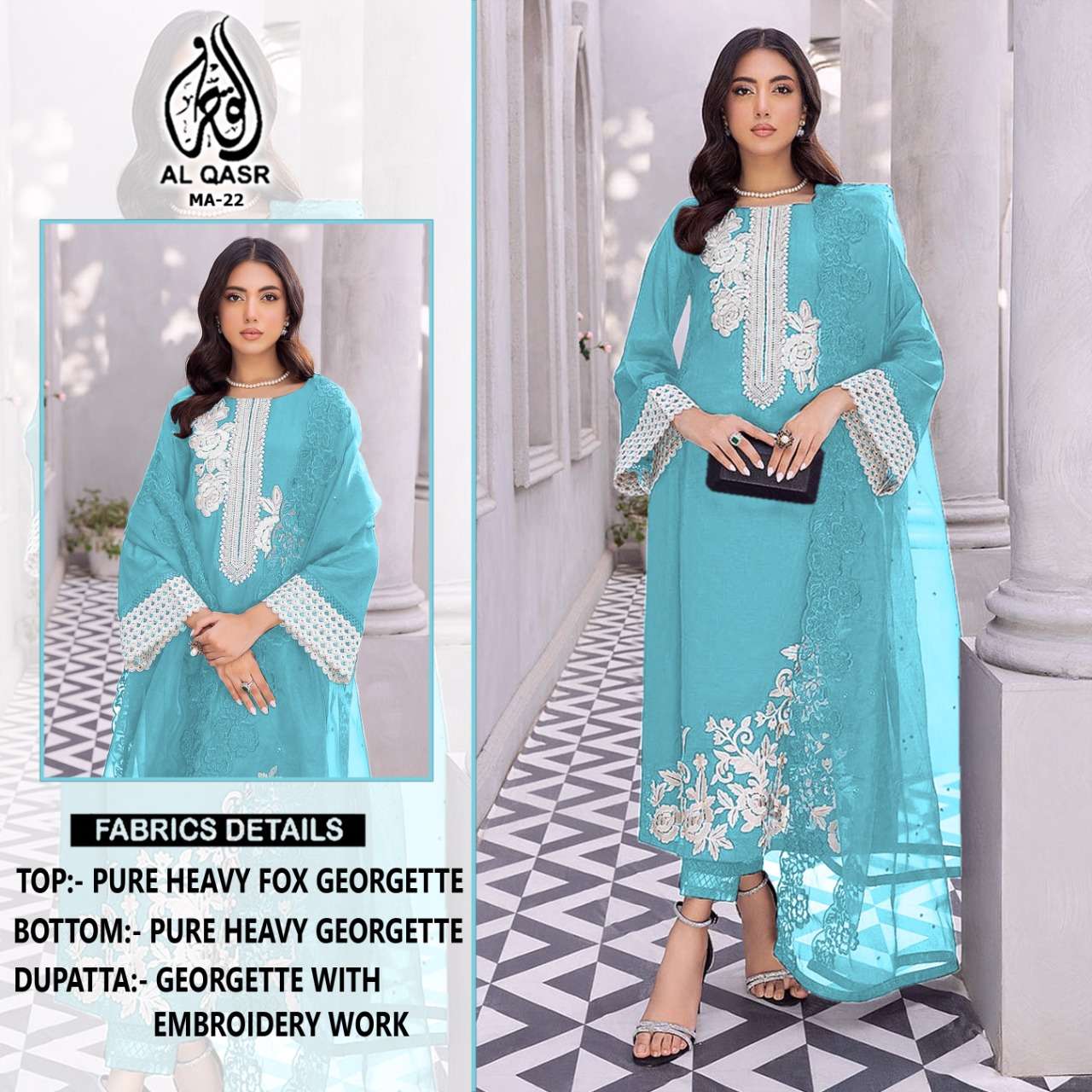 MA-22 COLOURS BY AL QASR 22-A TO 22-B SERIES BEAUTIFUL PAKISTANI SUITS COLORFUL STYLISH FANCY CASUAL WEAR & ETHNIC WEAR FAUX GEORGETTE DRESSES AT WHOLESALE PRICE