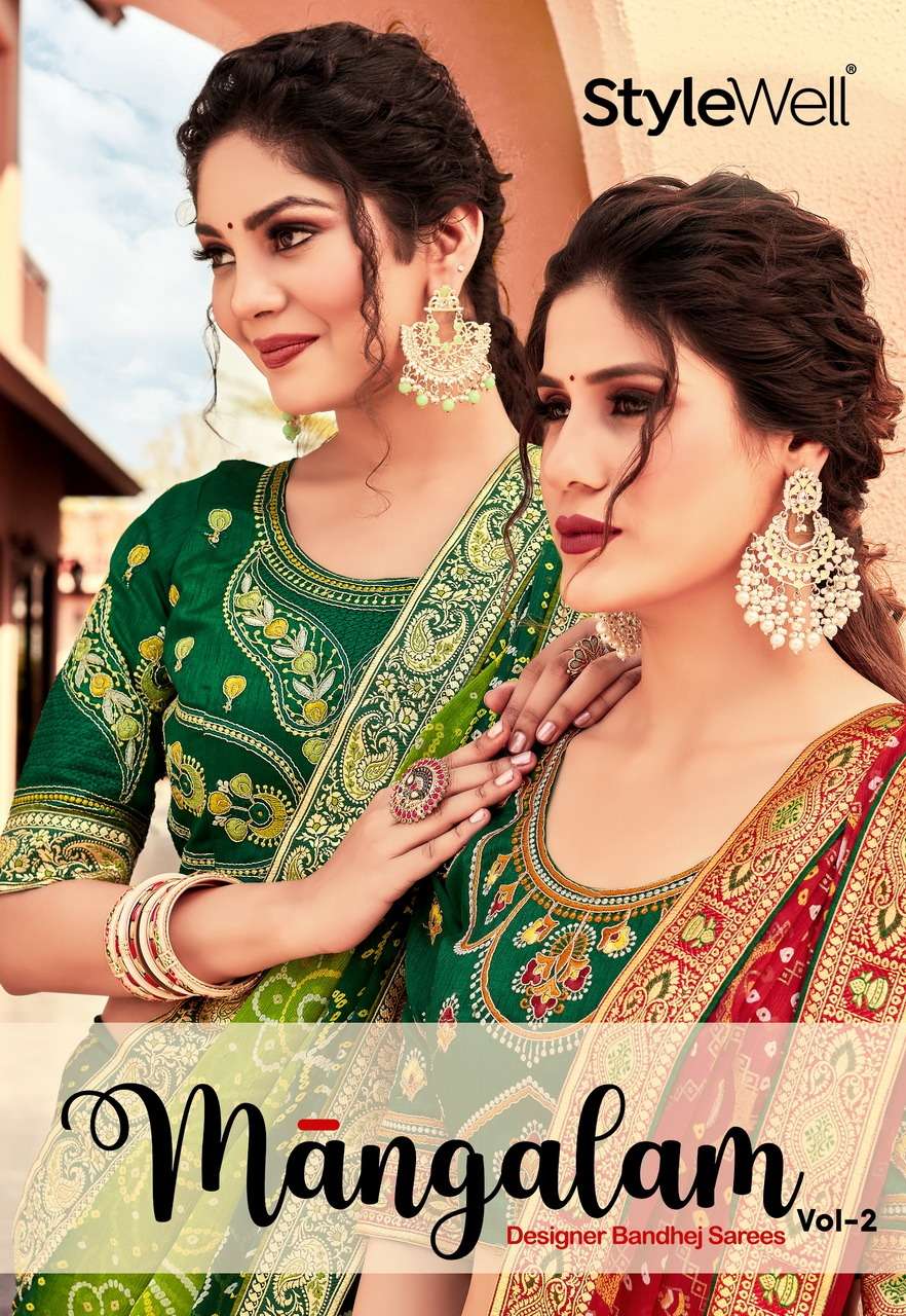 MANGALAM VOL-2 BY STYLEWELL 711 TO 721 SERIES INDIAN TRADITIONAL WEAR COLLECTION BEAUTIFUL STYLISH FANCY COLORFUL PARTY WEAR & OCCASIONAL WEAR BANDHEJ SAREES AT WHOLESALE PRICE