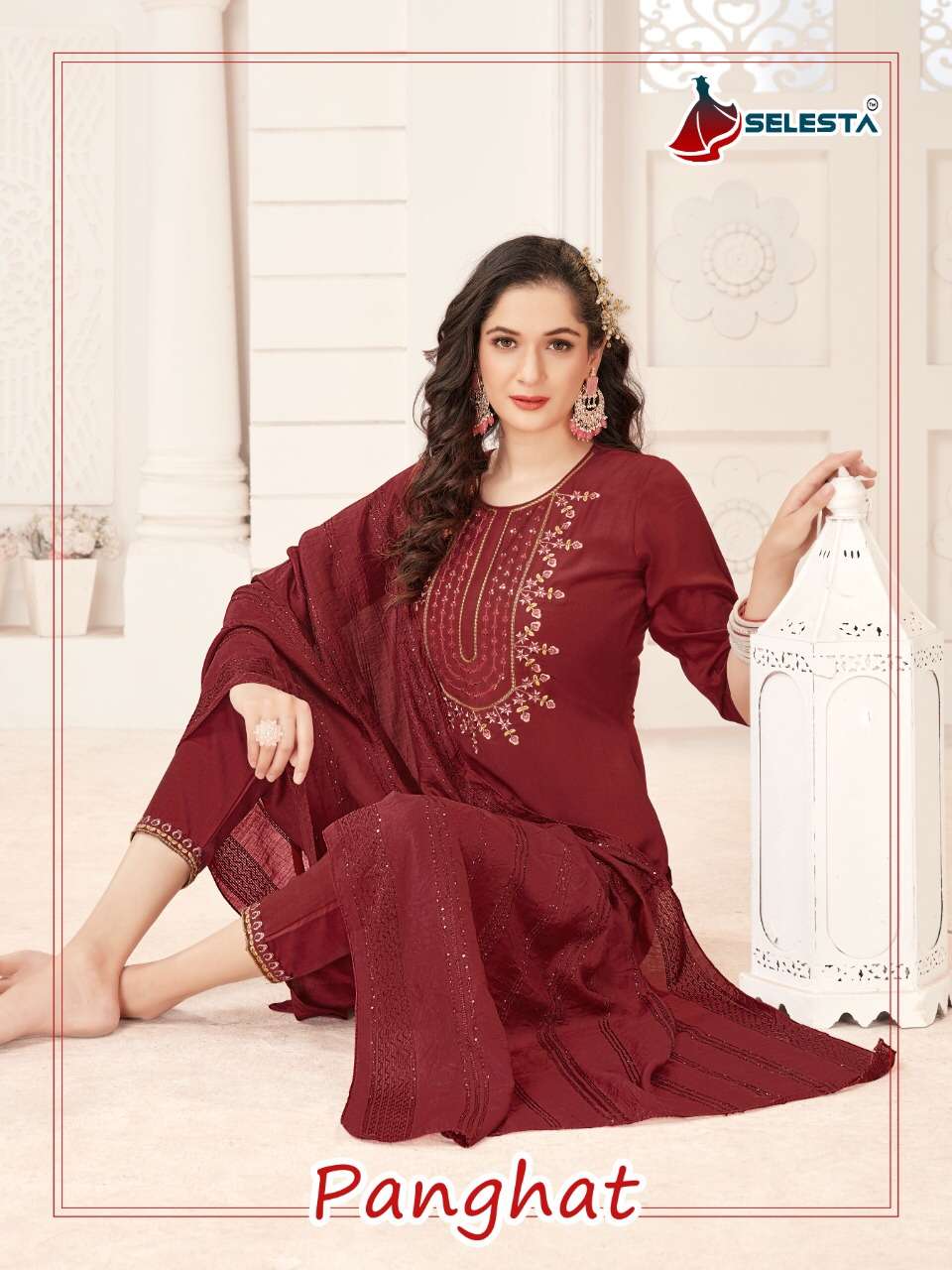 PANGHAT BY SELESTA 1001 TO 1006 SERIES SUITS BEAUTIFUL FANCY COLORFUL STYLISH PARTY WEAR & OCCASIONAL WEAR CHINNON SILK DRESSES AT WHOLESALE PRICE