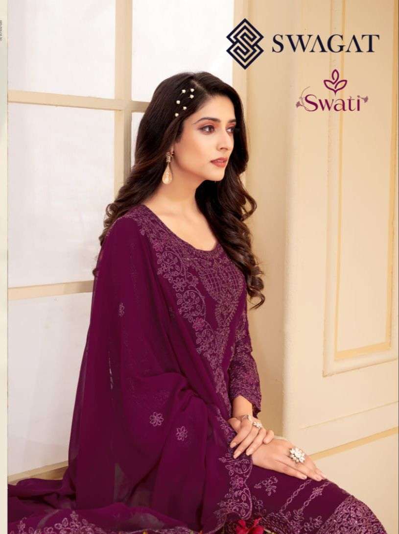 Swati 3601 Series By Swagat 3601 To 3607 Series Beautiful Stylish Suits Fancy Colorful Casual Wear & Ethnic Wear & Ready To Wear Faux Georgette Dresses At Wholesale Price