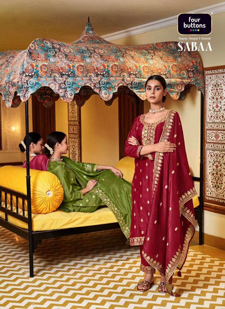 SABAA BY FOUR BUTTONS 2021 TO 2026 SERIES BEAUTIFUL STYLISH SUITS FANCY COLORFUL CASUAL WEAR & ETHNIC WEAR & READY TO WEAR SILK JACQUARD DRESSES AT WHOLESALE PRICE