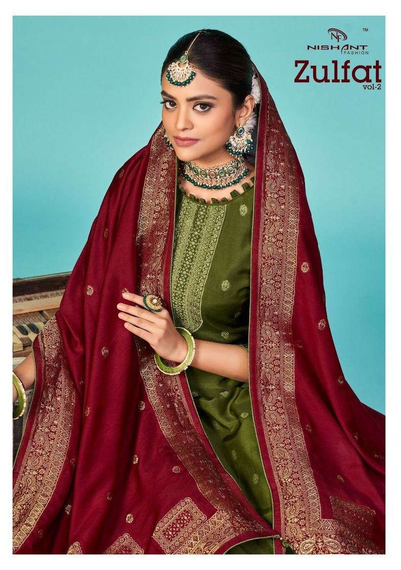 ZULFAT VOL-2 BY NISHANT FASHION 45001 TO 45006 SERIES BEAUTIFUL STYLISH SUITS FANCY COLORFUL CASUAL WEAR & ETHNIC WEAR & READY TO WEAR PURE MUSLIN SILK DRESSES AT WHOLESALE PRICE