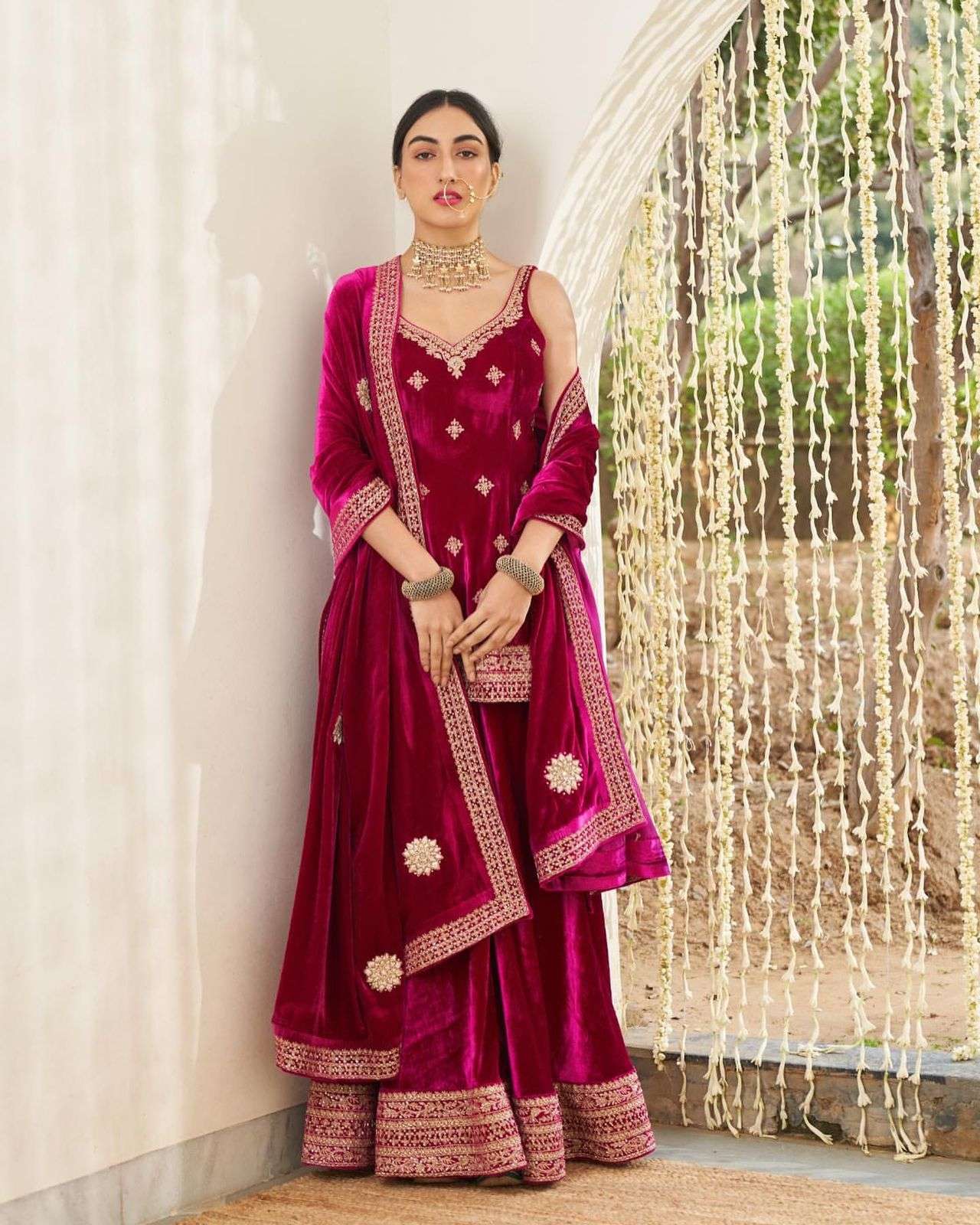 Green Velvet Kurta Sharara Palazo Set With Needle and Thread Work Indian  Pakistani Wedding Hand Made Embellished Outfit - Etsy