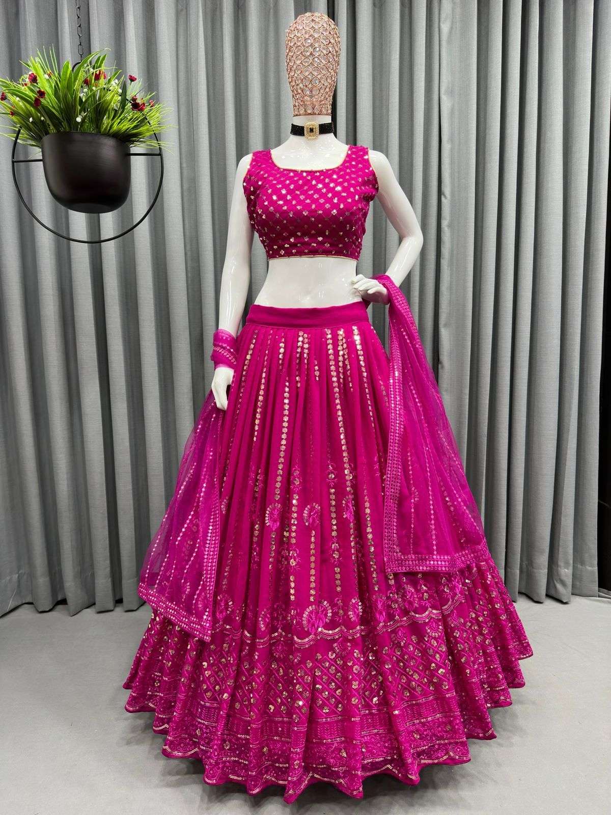 Georgette Embroidered Designer Party Wear Gown, Pink at Rs 1800 in