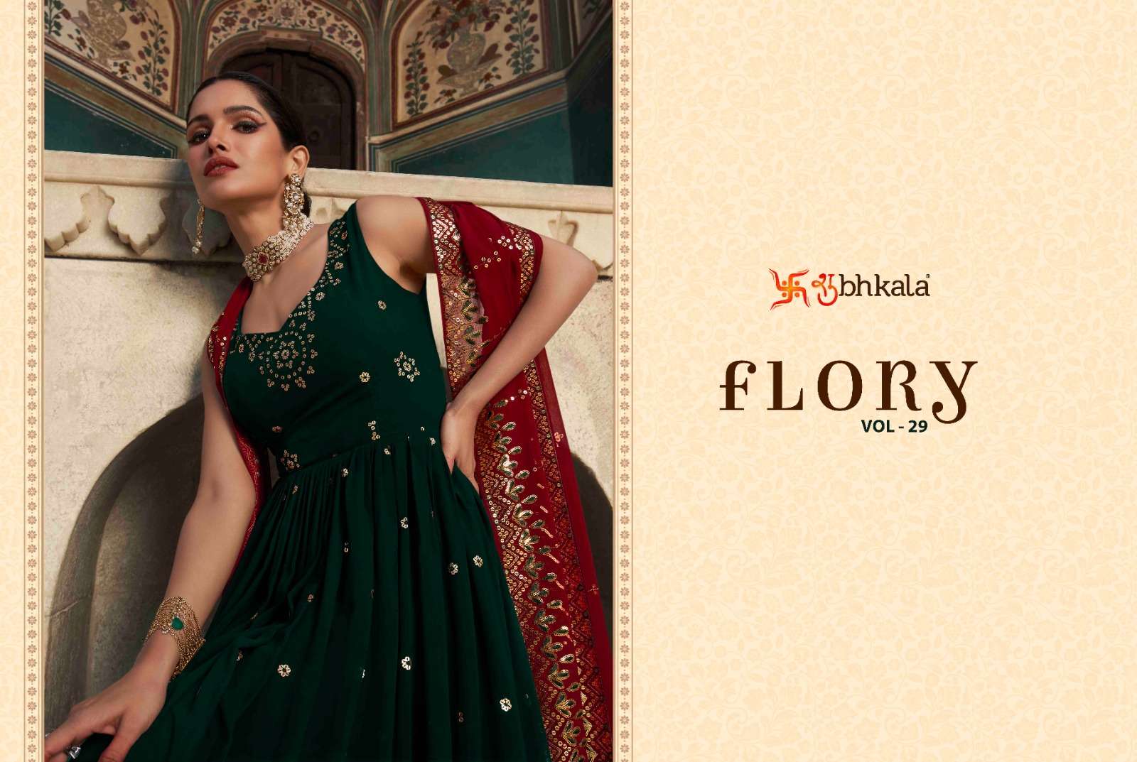 Flory Vol-29 By Shubhkala 4851 To 4857 Series Beautiful Stylish Fancy Colorful Casual Wear & Ethnic Wear Georgette Gowns With Dupatta At Wholesale Price