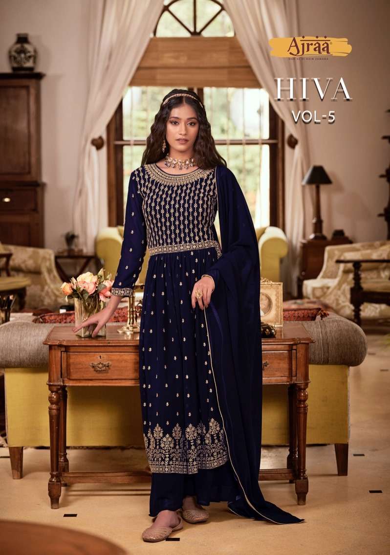 Hiva Vol-5 By Ajraa 51231 To 51234 Series Beautiful Colorful Stylish Fancy Casual Wear & Ethnic Wear & Ready To Wear Georgette Embroidered Dresses At Wholesale Price