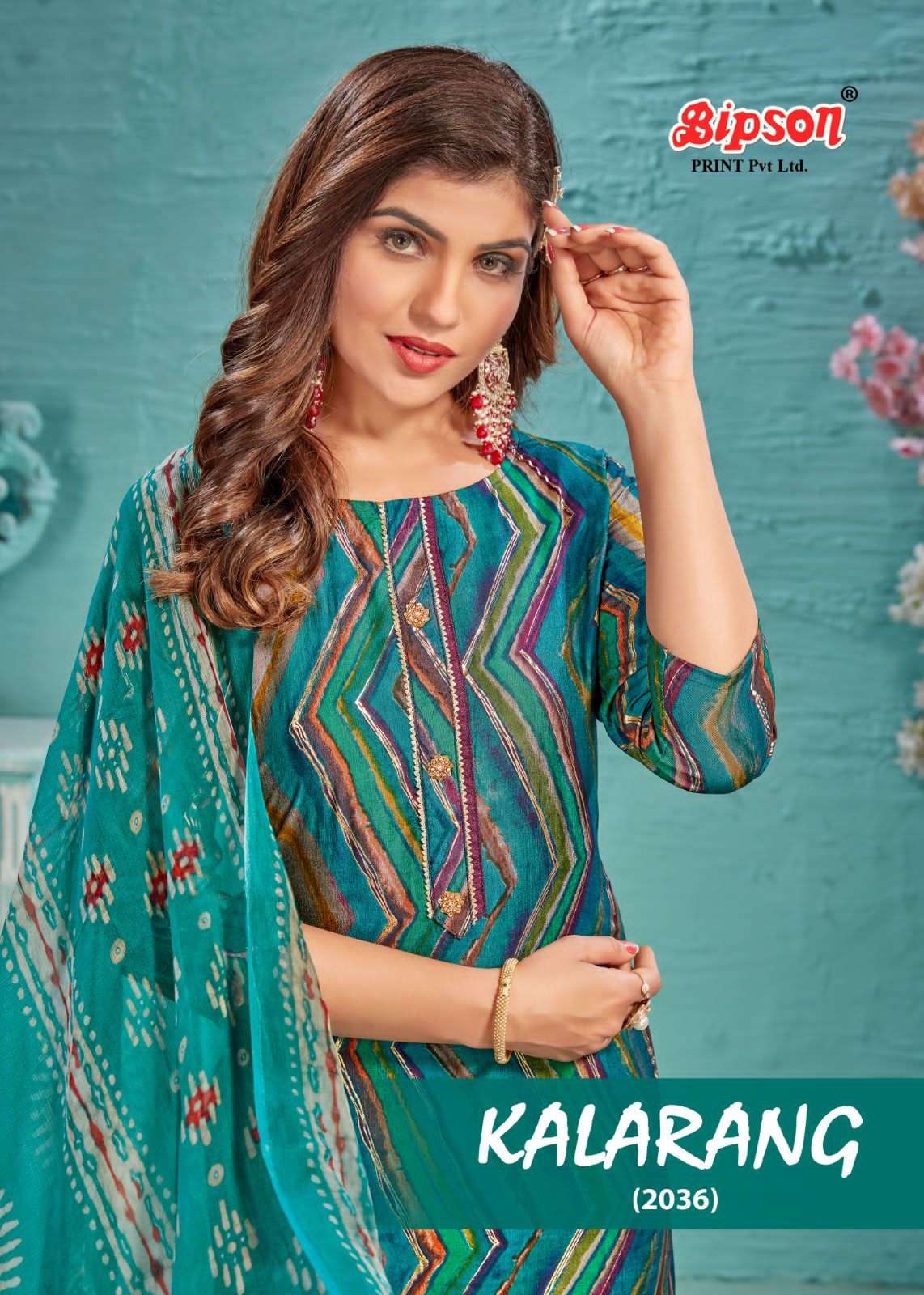 Kalarang-2036 By Bipson 2036-A To 2036-D Series Beautiful Stylish Festive Suits Fancy Colorful Casual Wear & Ethnic Wear & Ready To Wear Pure Visocse Muslin Print With Embroidered Dresses At Wholesale Price