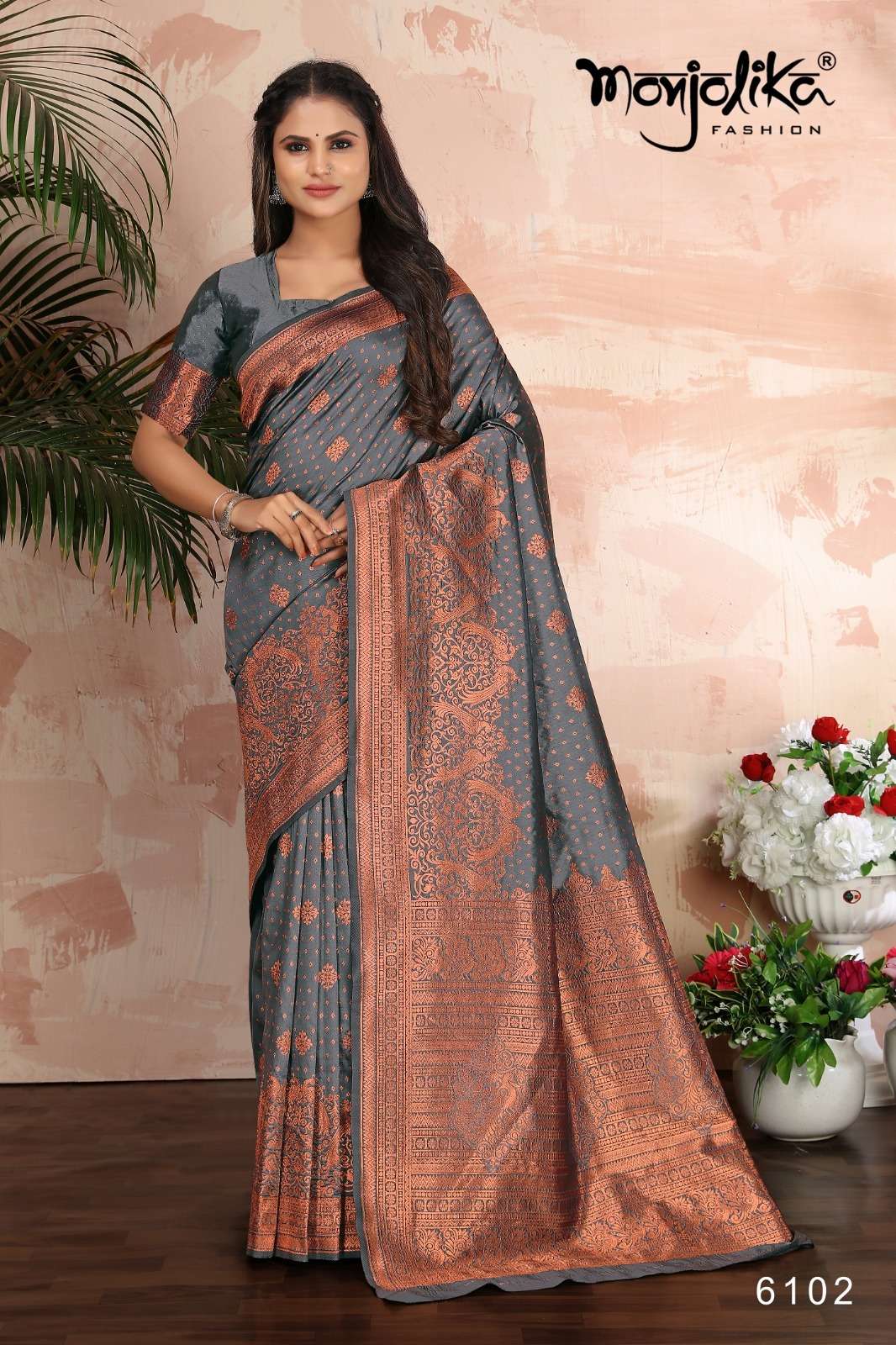 Madhushri By Monjolika 6101 To 6106 Series Indian Traditional Wear Collection Beautiful Stylish Fancy Colorful Party Wear & Occasional Wear Banarasi Silk Sarees At Wholesale Price