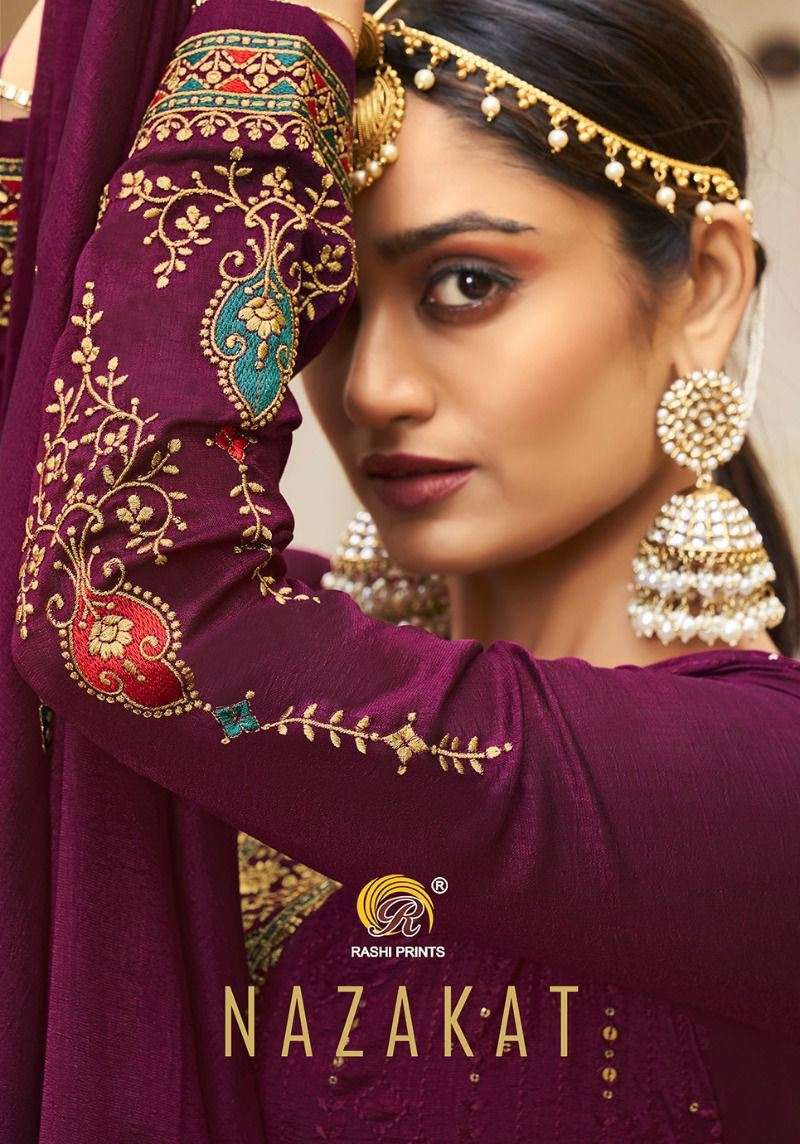 Nazakat By Rashi Prints 981 To 986 Series Beautiful Suits Colorful Stylish Fancy Casual Wear & Ethnic Wear Pure Vichitra Embroidered Dresses At Wholesale Price