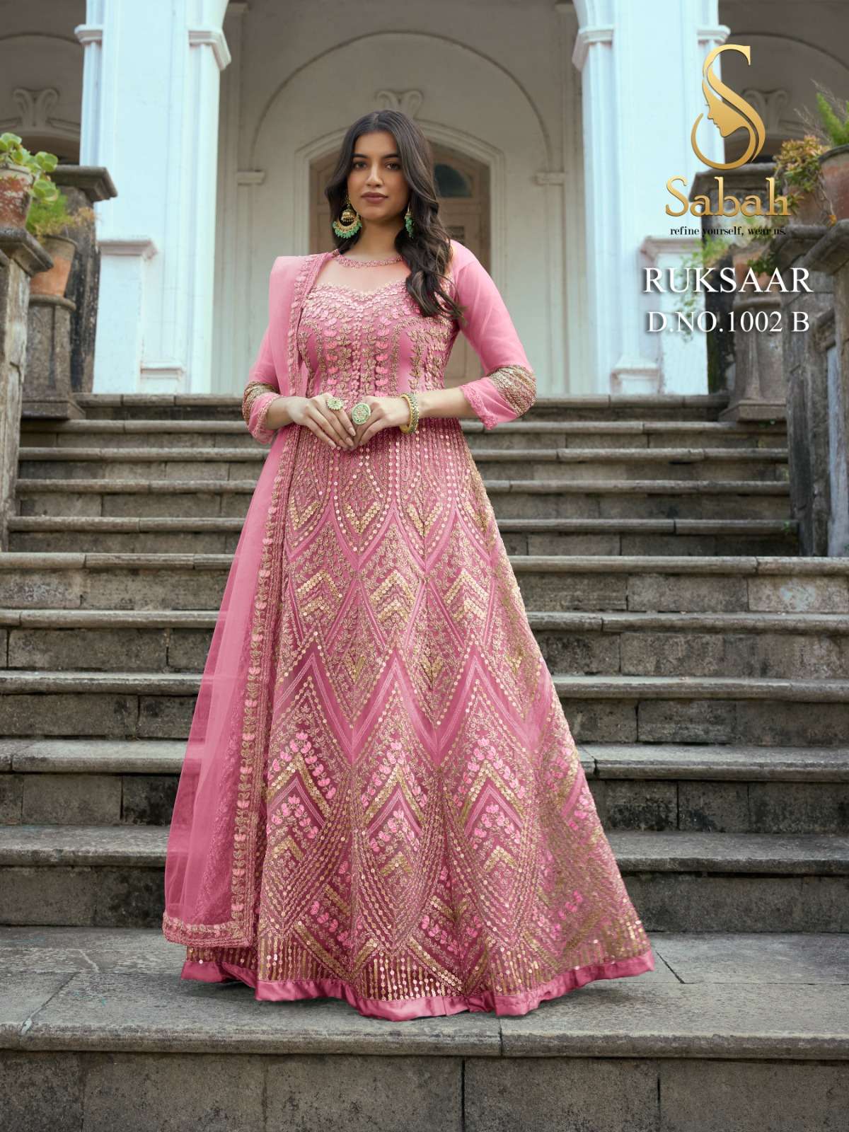 Ruksaar 1002 Colours By Sabah 1002-A To 1002-E Series Designer Anarkali Suits Beautiful Fancy Colorful Stylish Party Wear & Occasional Wear Heavy Net Dresses At Wholesale Price