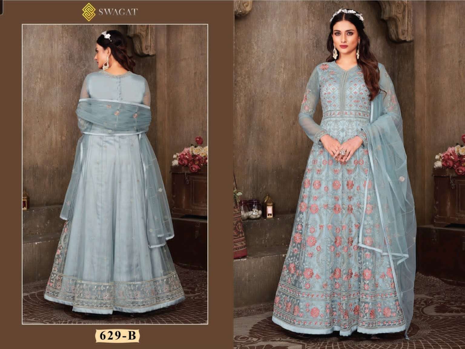 Swagat 629 Colours By Swagat 629-A To 629-D Series Beautiful Stylish Anarkali Suits Fancy Colorful Casual Wear & Ethnic Wear & Ready To Wear Net Dresses At Wholesale Price
