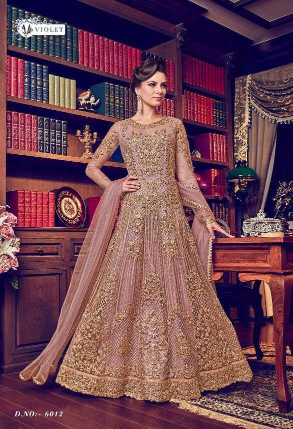 Violet Hit Design 6012 By Swagat Beautiful Anarkali Suits Colorful Stylish Fancy Casual Wear & Ethnic Wear Net Embroidered Dresses At Wholesale Price