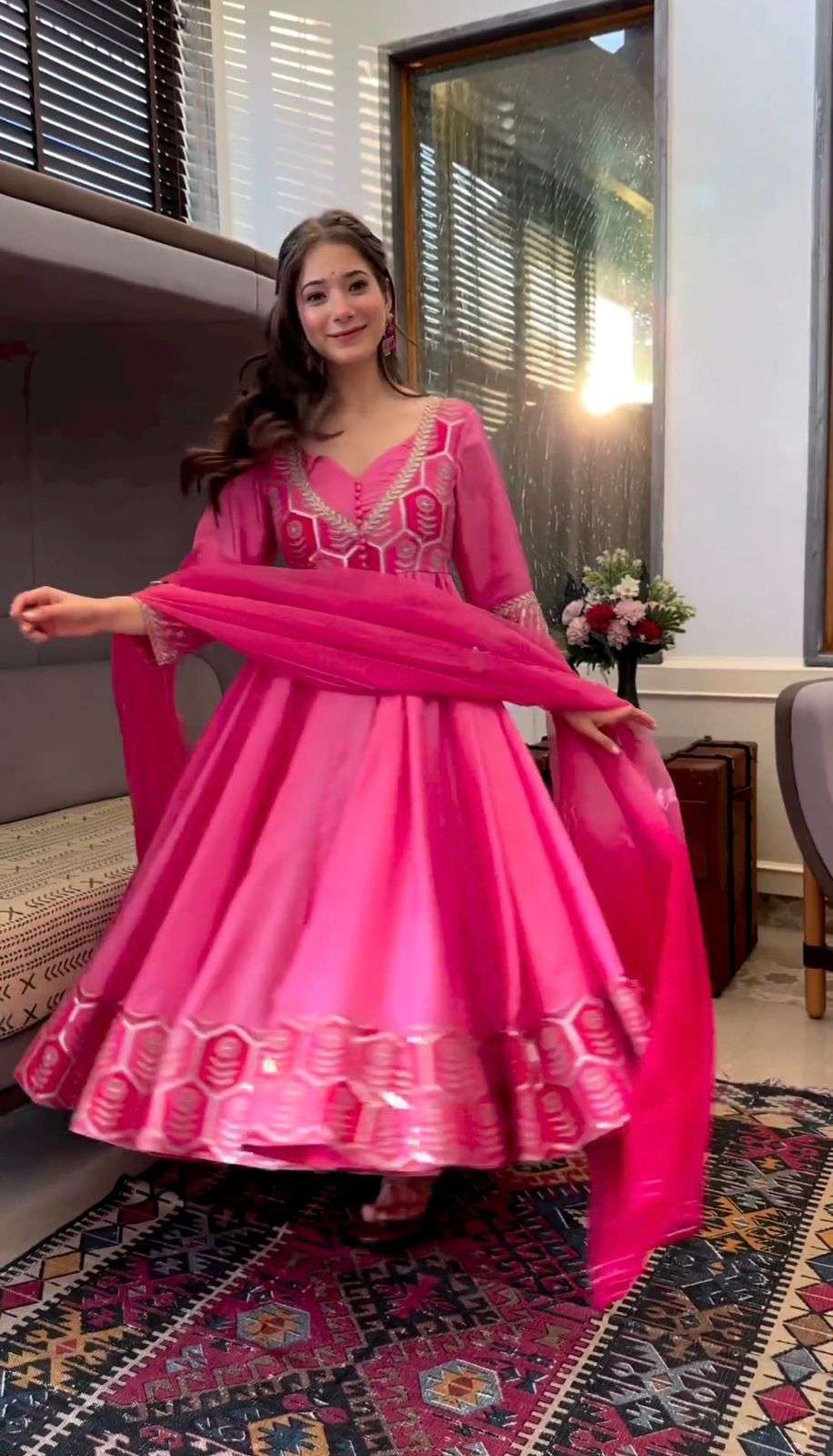 Buy RUVI Women's Orgnaza Traditional Ethnic Long Sequins Embroidered Anarkali  Gown with Dupatta (MAarti XL) Online at Best Prices in India - JioMart.
