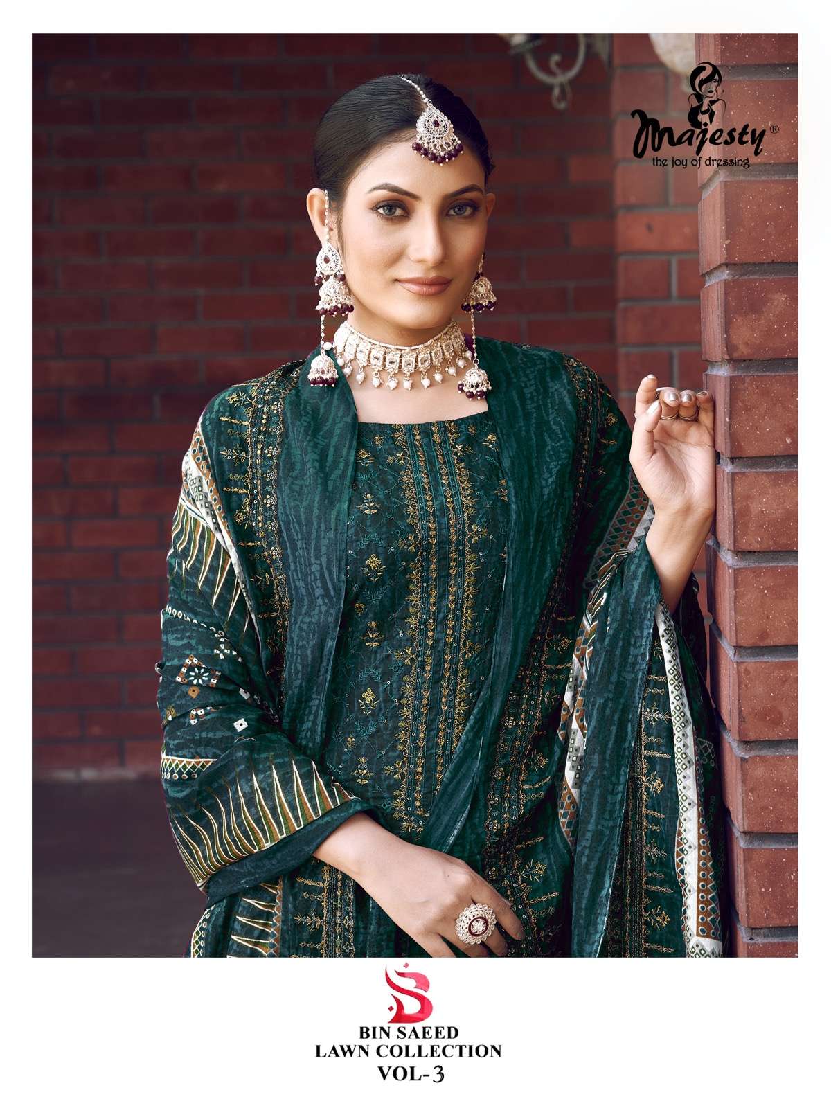 Bin Saeed Lawn Collection Vol-3 By Majesty 3005 To 3008 Series Beautiful Pakistani Suits Colorful Stylish Fancy Casual Wear & Ethnic Wear Pure Cotton With Embroidered Dresses At Wholesale Price