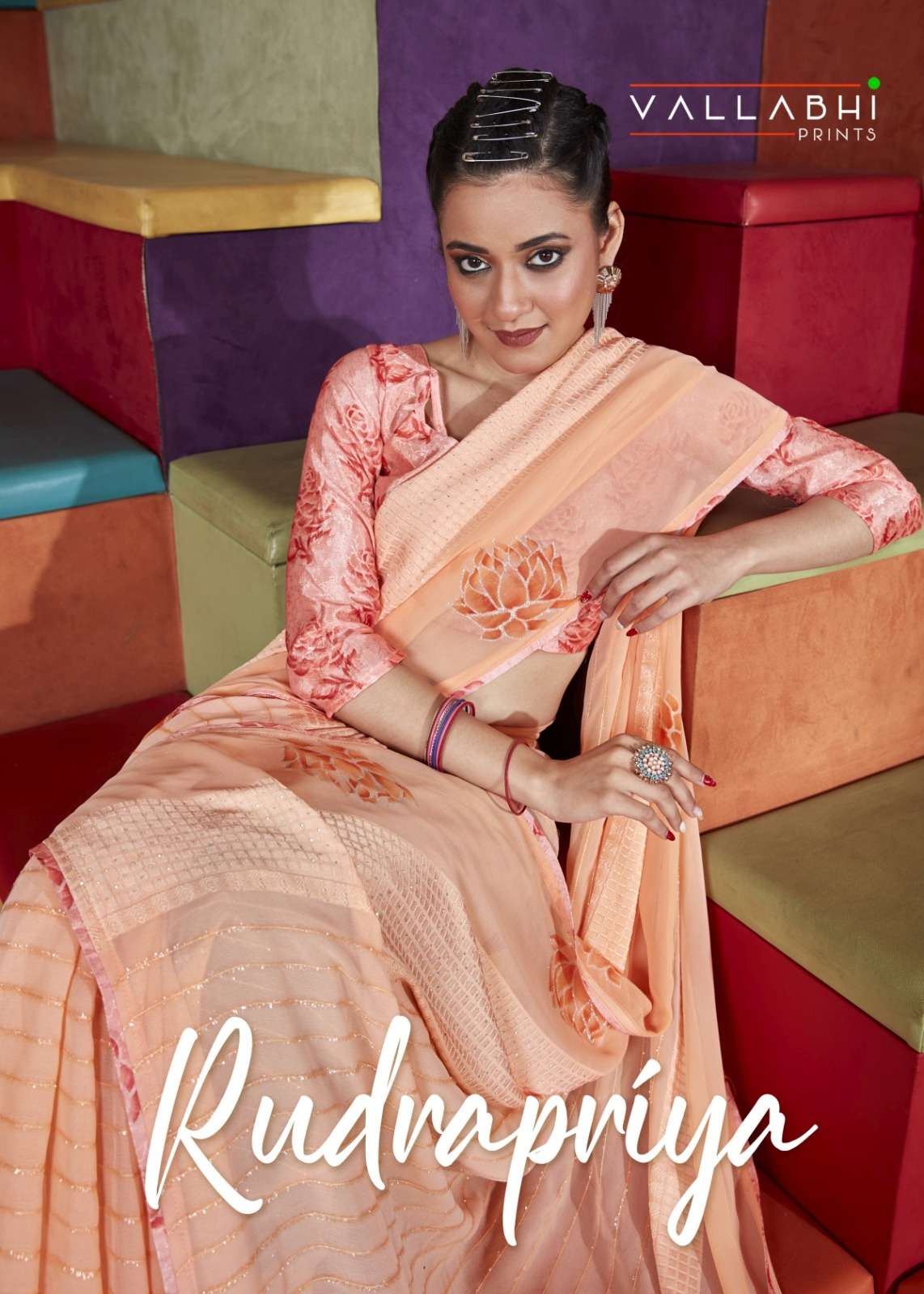Rudrapriya By Vallabhi Prints 37155 To 37162 Series Indian Traditional Wear Collection Beautiful Stylish Fancy Colorful Party Wear & Occasional Wear Georgette Foil Sarees At Wholesale Price
