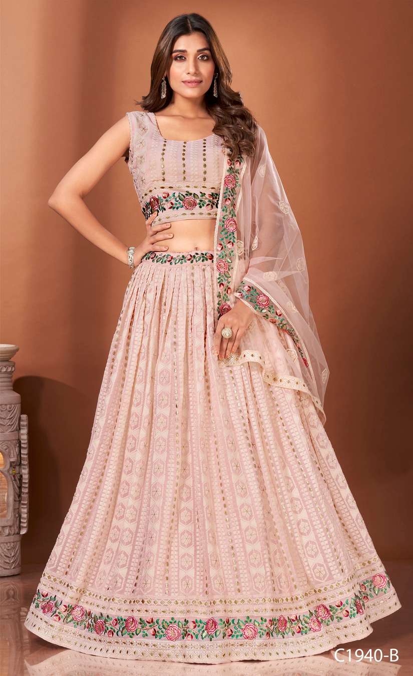 C-1940 By Amoha Trendz 1940-A To 1940-D Series Designer Beautiful Wedding Collection Occasional Wear & Party Wear Viscose Georgette Embroidered Lehengas At Wholesale Price