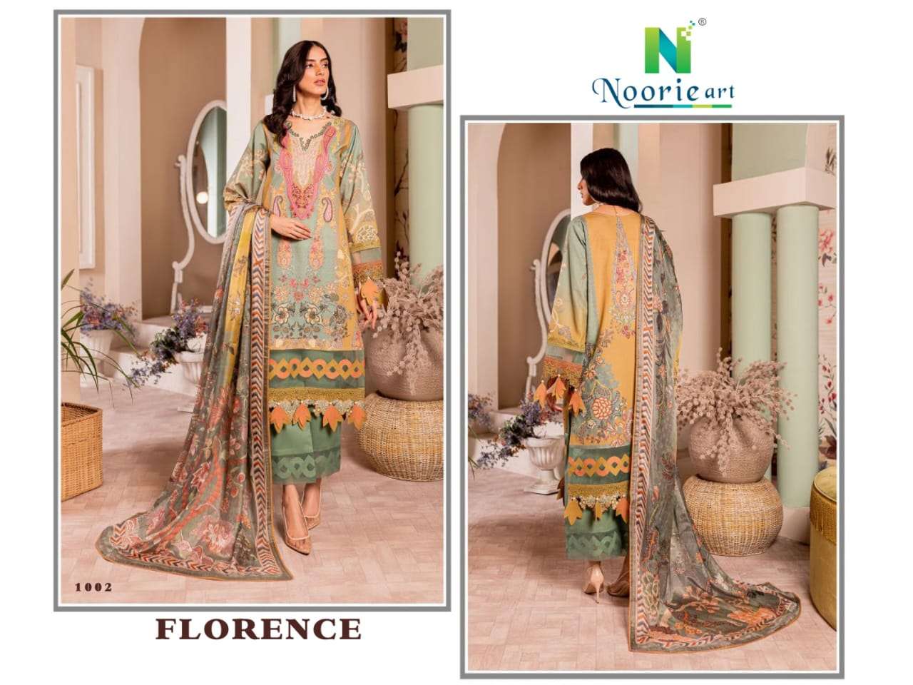 Florence By Noorie Arts 1001 To 1008 Series Designer Pakistani Suits Collection Beautiful Stylish Fancy Colorful Party Wear & Occasional Wear Pure Cambric Cotton Embroidered Dresses At Wholesale Price