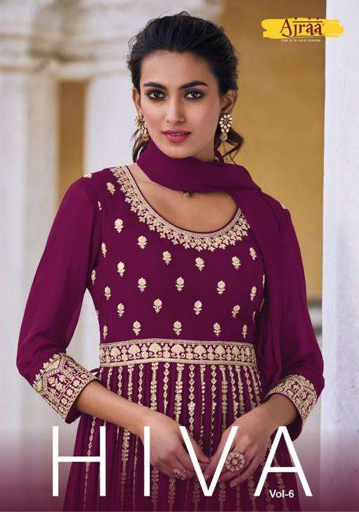 Hiva Vol-6 By Ajraa 51601 To 51605 Series Designer Festive Sharara Suits Collection Beautiful Stylish Fancy Colorful Party Wear & Occasional Wear Heavy Georgette Embroidered Dresses At Wholesale Price