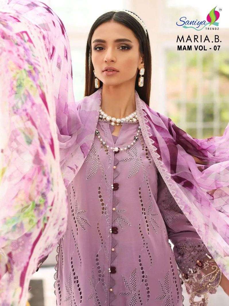 Maria.B. Vol-7 By Saniya Trendz 3001 To 3004 Series Beautiful Pakistani Suits Colorful Stylish Fancy Casual Wear & Ethnic Wear Cambric Cotton Dresses At Wholesale Price