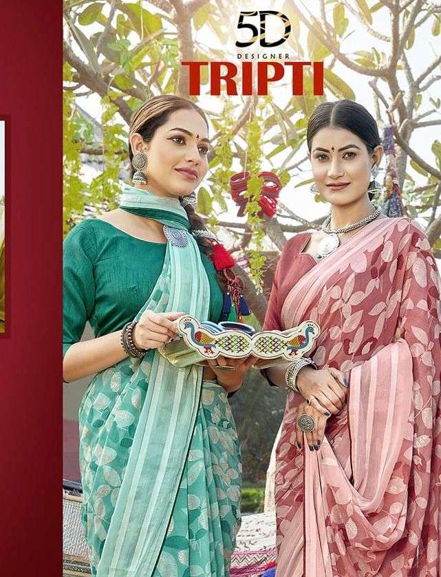 Tripti By 5D Designer 4001 To 4008 Series Indian Traditional Wear Collection Beautiful Stylish Fancy Colorful Party Wear & Occasional Wear Chiffon Sarees At Wholesale Price