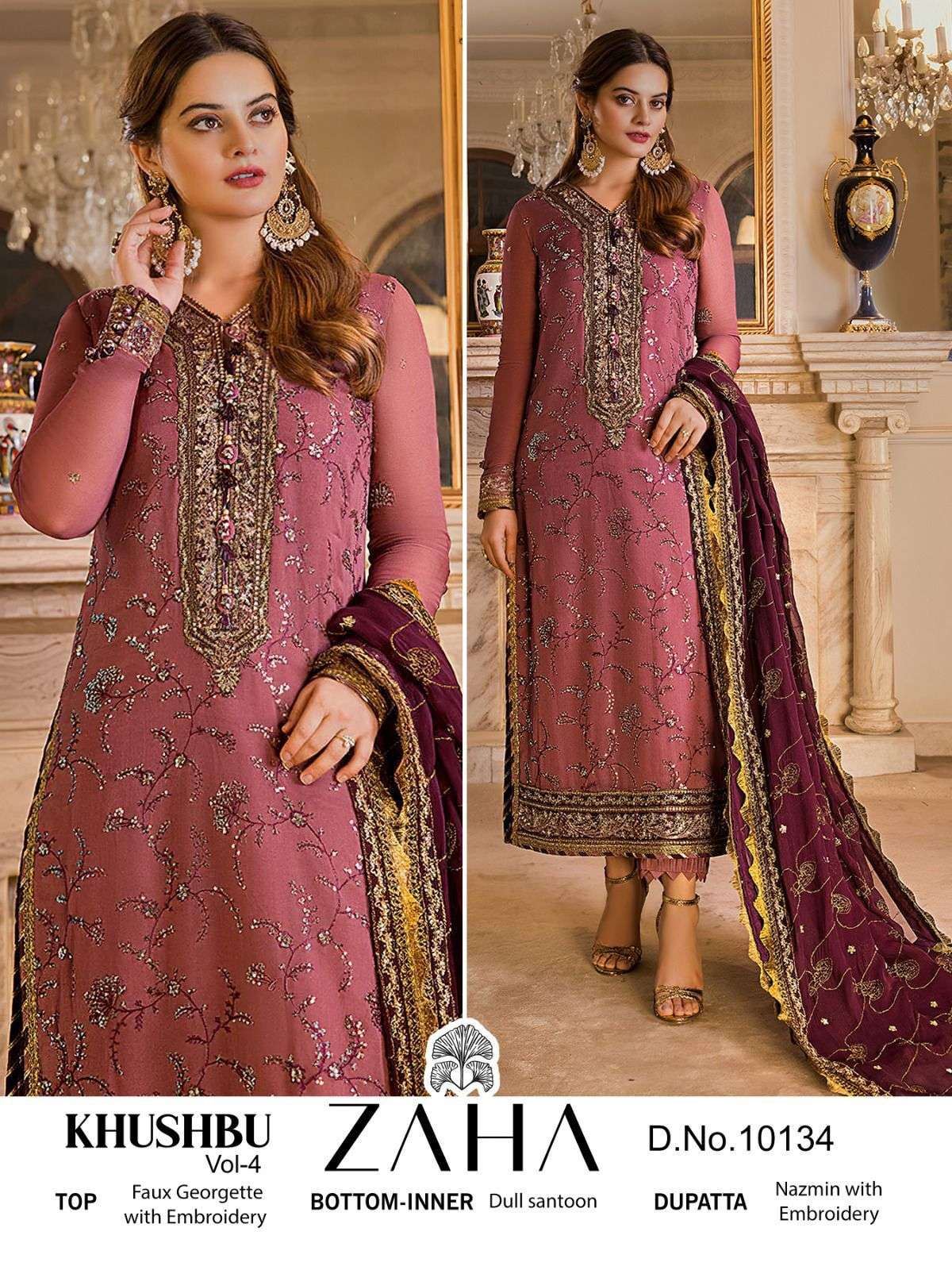 Zaha-10134 By Zaha Beautiful Pakistani Suits Colorful Stylish Fancy Casual Wear & Ethnic Wear Faux Georgette Embroidered Dresses At Wholesale Price