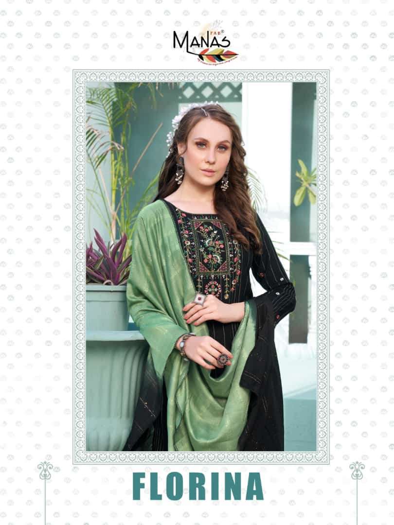 Florina By Manas Fab 101 To 105 Series Beautiful Stylish Suits Fancy Colorful Casual Wear & Ethnic Wear & Ready To Wear Rayon Embroidered Dresses At Wholesale Price