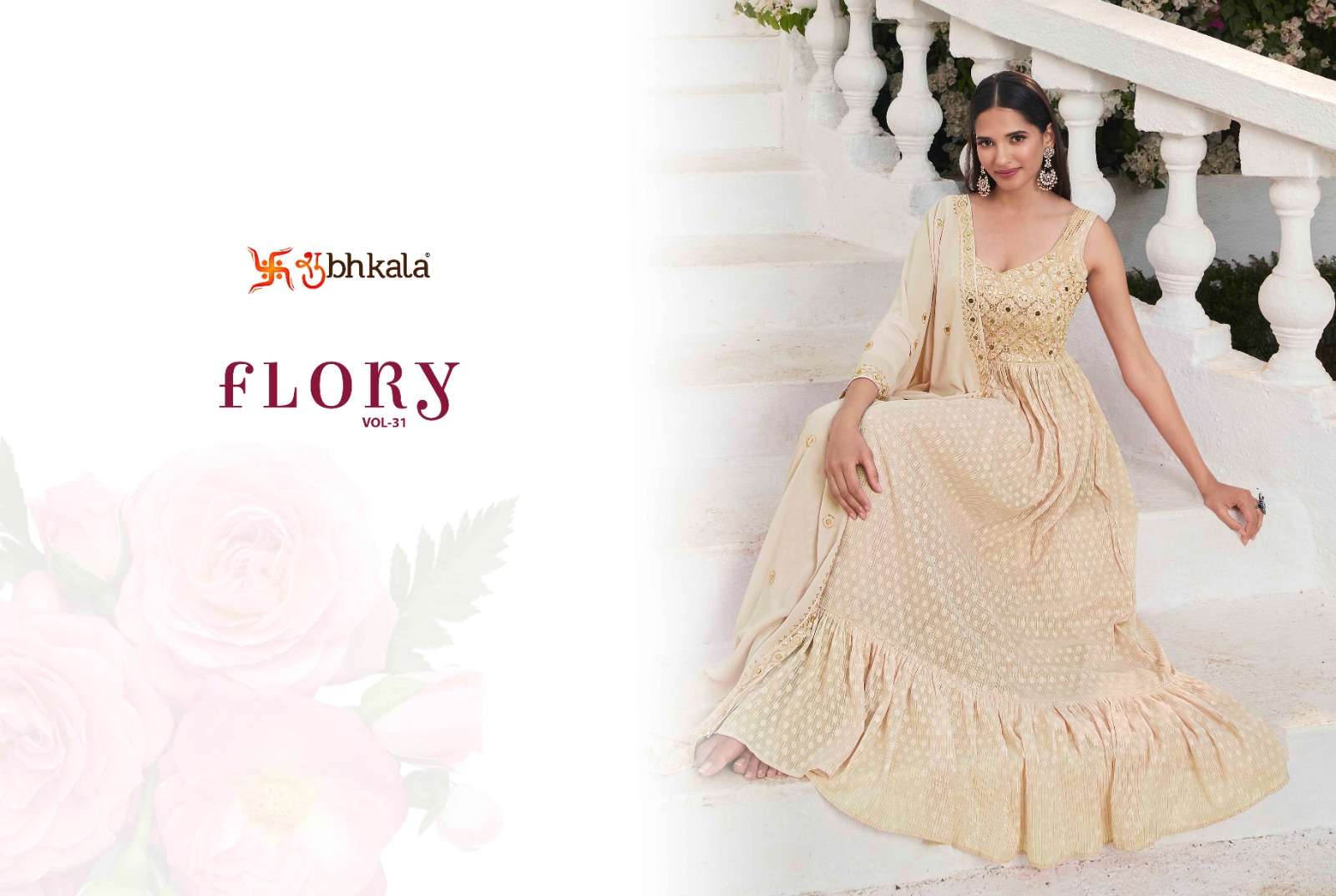 Flory Vol-31 By Shubhkala 4871 To 4875 Series Beautiful Stylish Fancy Colorful Casual Wear & Ethnic Wear Georgette Gowns With Dupatta At Wholesale Price