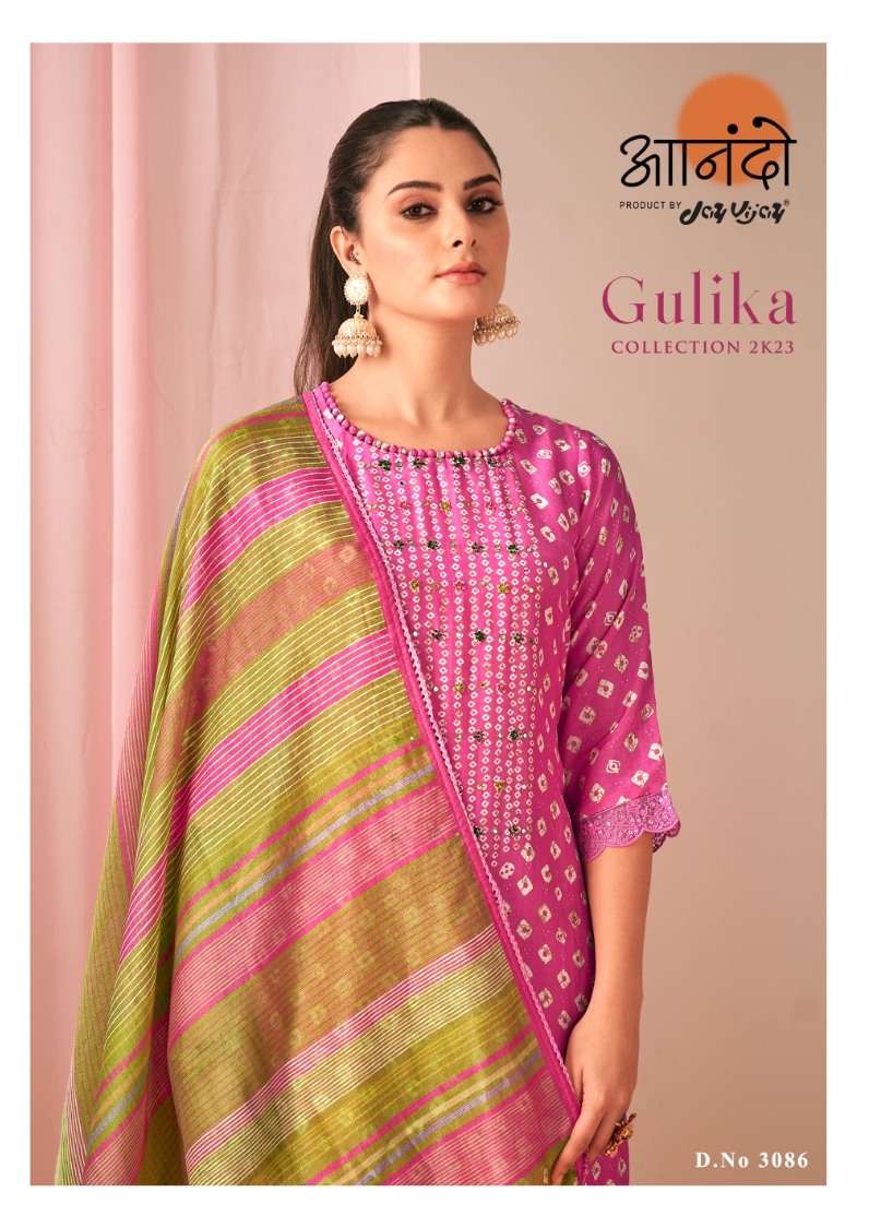 Gulika-3086 By Anando 3086-A To 3086-D Series Beautiful Festive Suits Stylish Colorful Fancy Casual Wear & Ethnic Wear Pure Muslin Silk Dresses At Wholesale Price