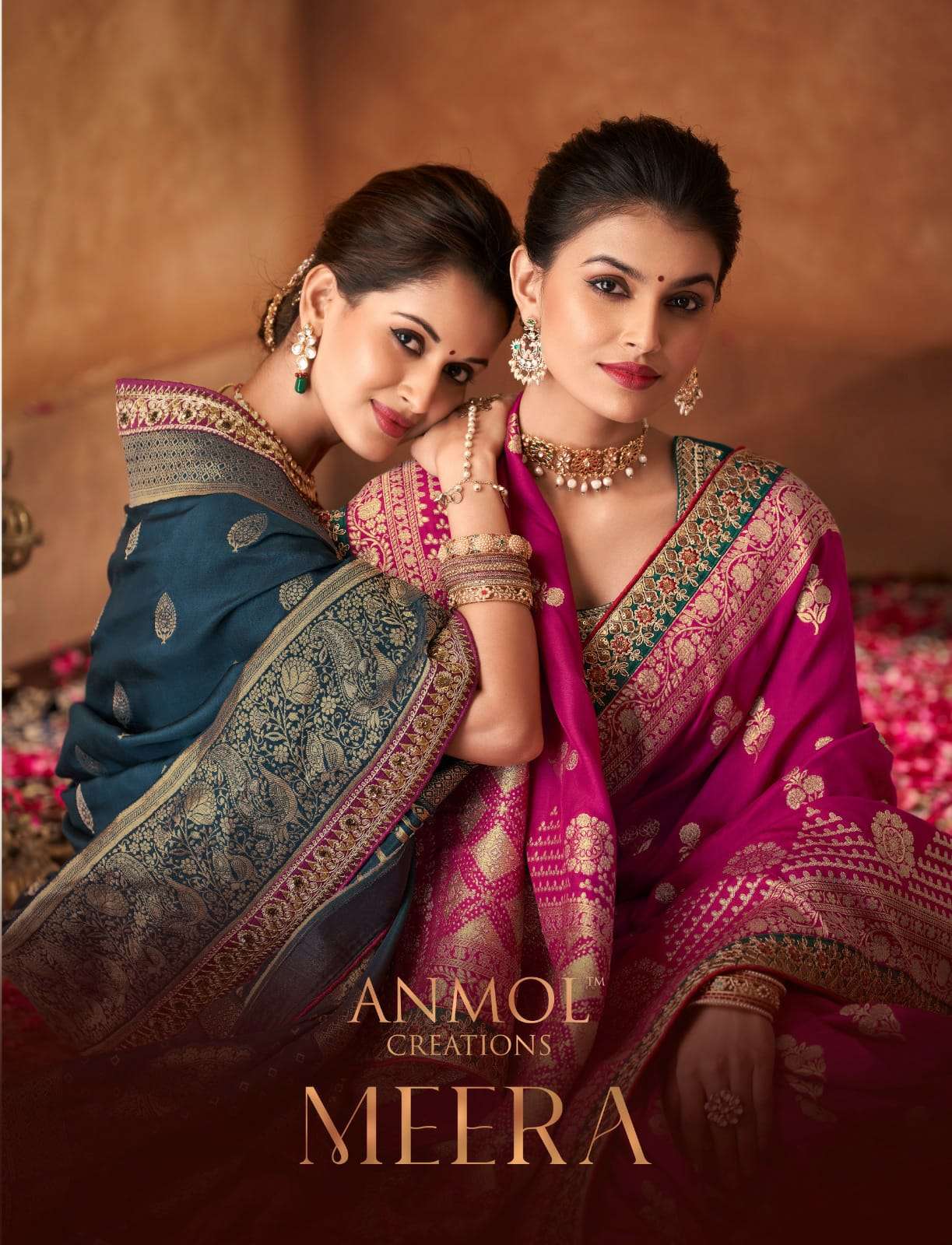 Meera By Anmol Creation 7001 To 7009 Series Indian Traditional Beautiful Stylish Designer Banarasi Silk Jacquard Embroidered Party Wear Pure Dola Sarees At Wholesale Price